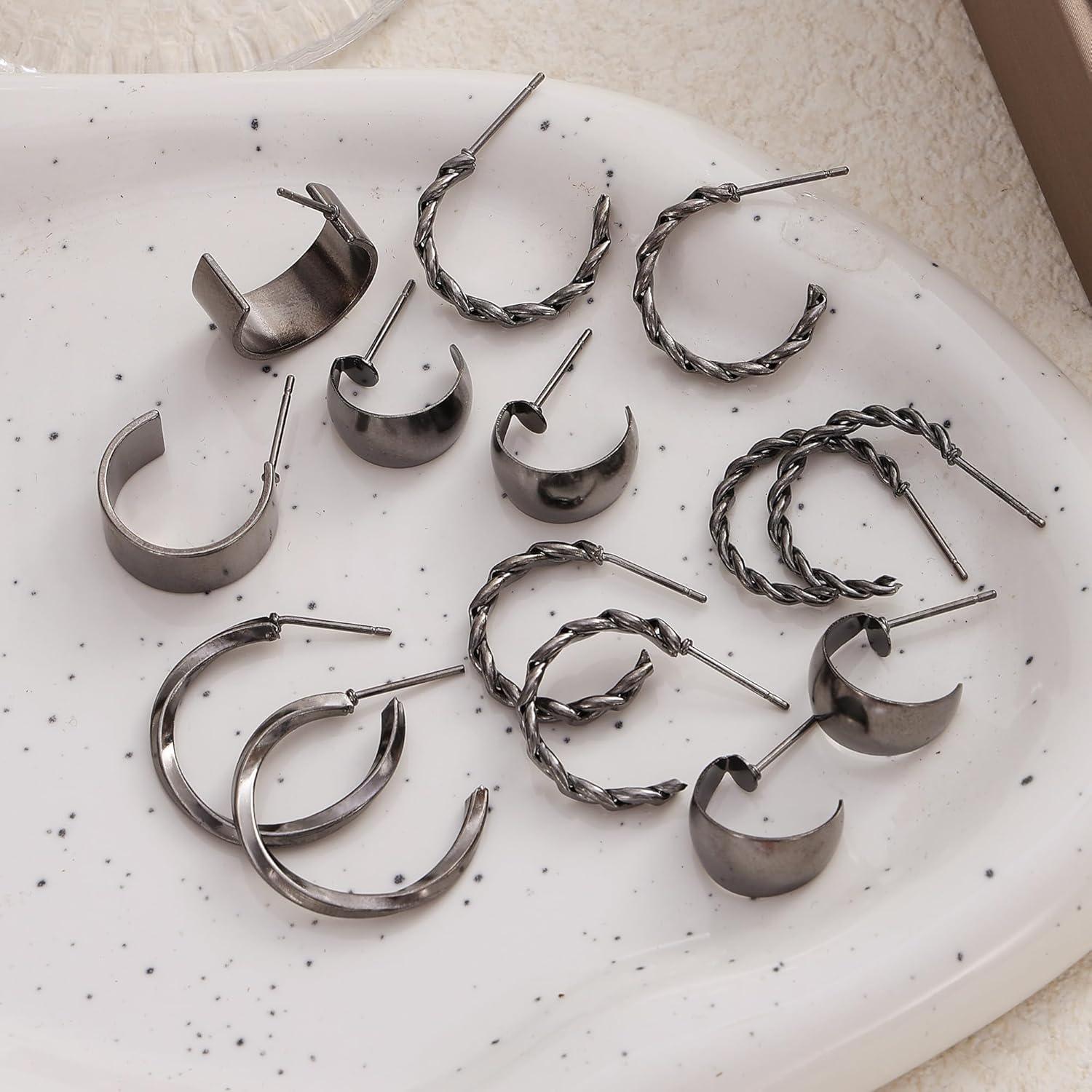 image1624 Pairs Gold Silver Black Earring Set for Women Chunky Earring Multipack Punk Trendy Big Small Stud Hoop Earring Lightweight Twisted Pearl Ear Pack For Daily Birthday Party GiftSilver Black