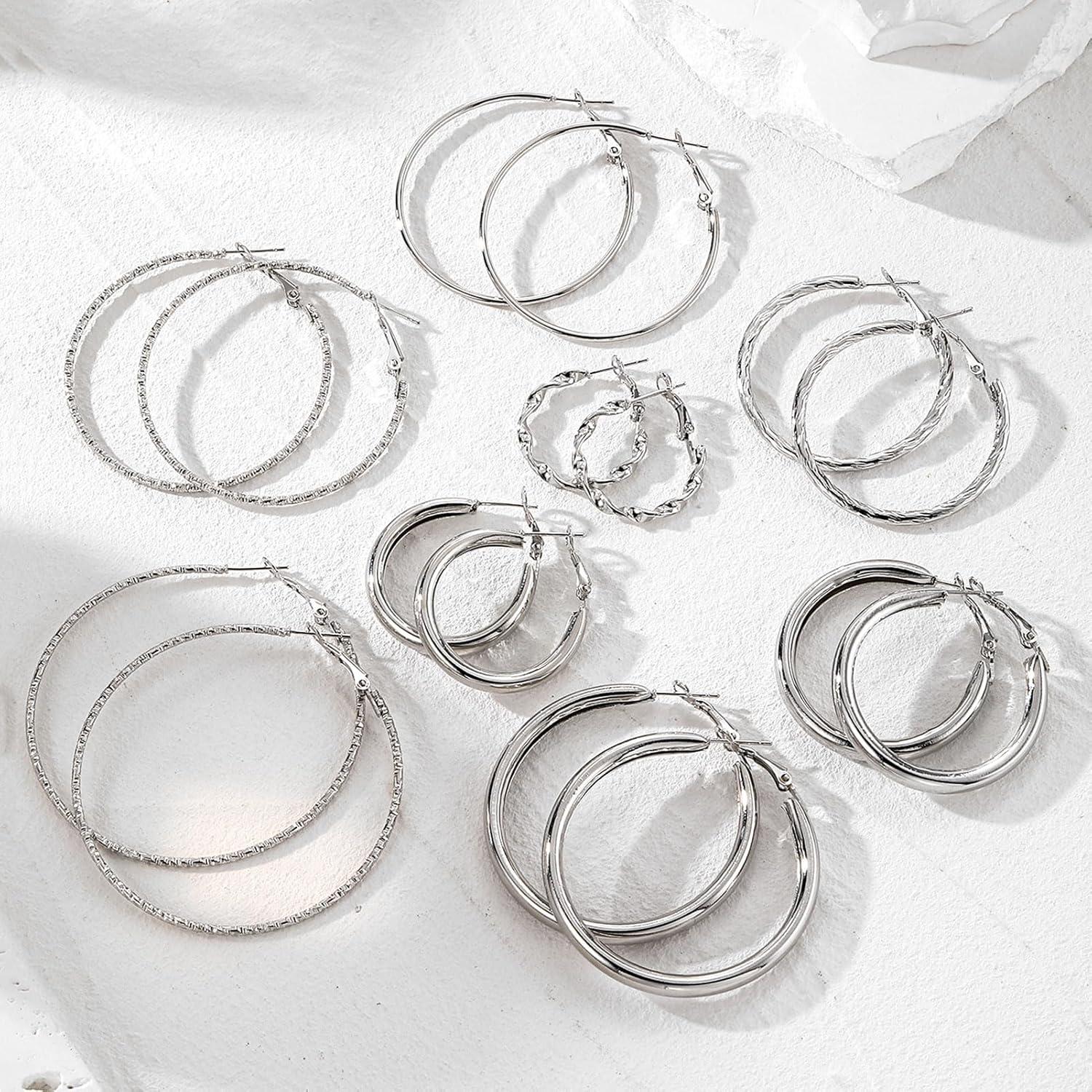 image1624 Pairs Gold Silver Black Earring Set for Women Chunky Earring Multipack Punk Trendy Big Small Stud Hoop Earring Lightweight Twisted Pearl Ear Pack For Daily Birthday Party GiftSilverC