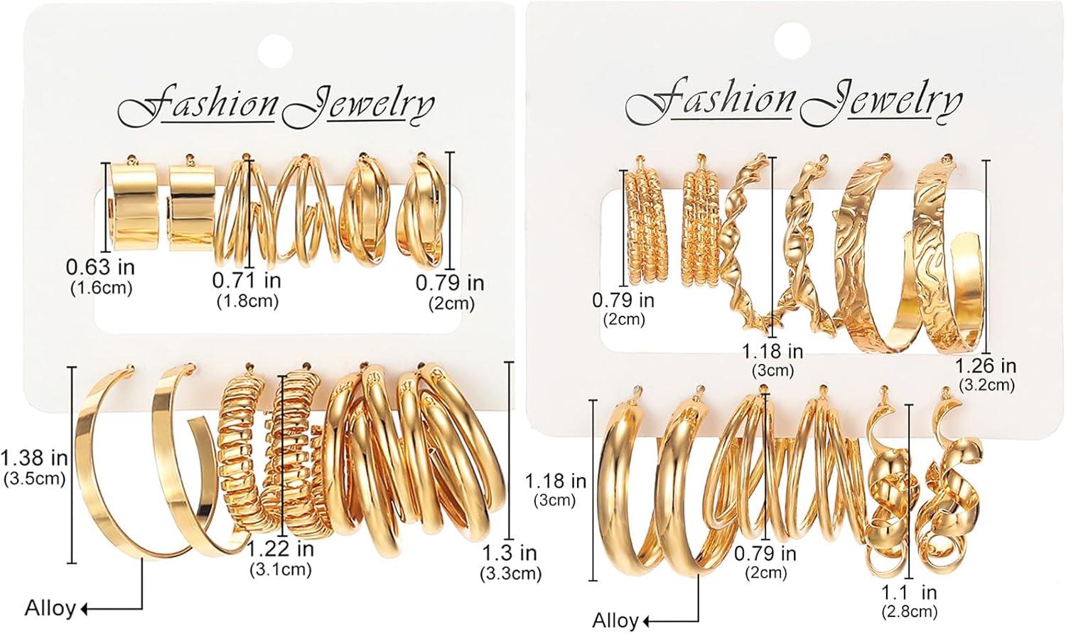 image17IF 12 Pairs Golden Hoop Earring Set for Women Chunky Smooth Surface Trendy Small to Big Stud Earring Lightweight Twisted Pearl Ear PackD