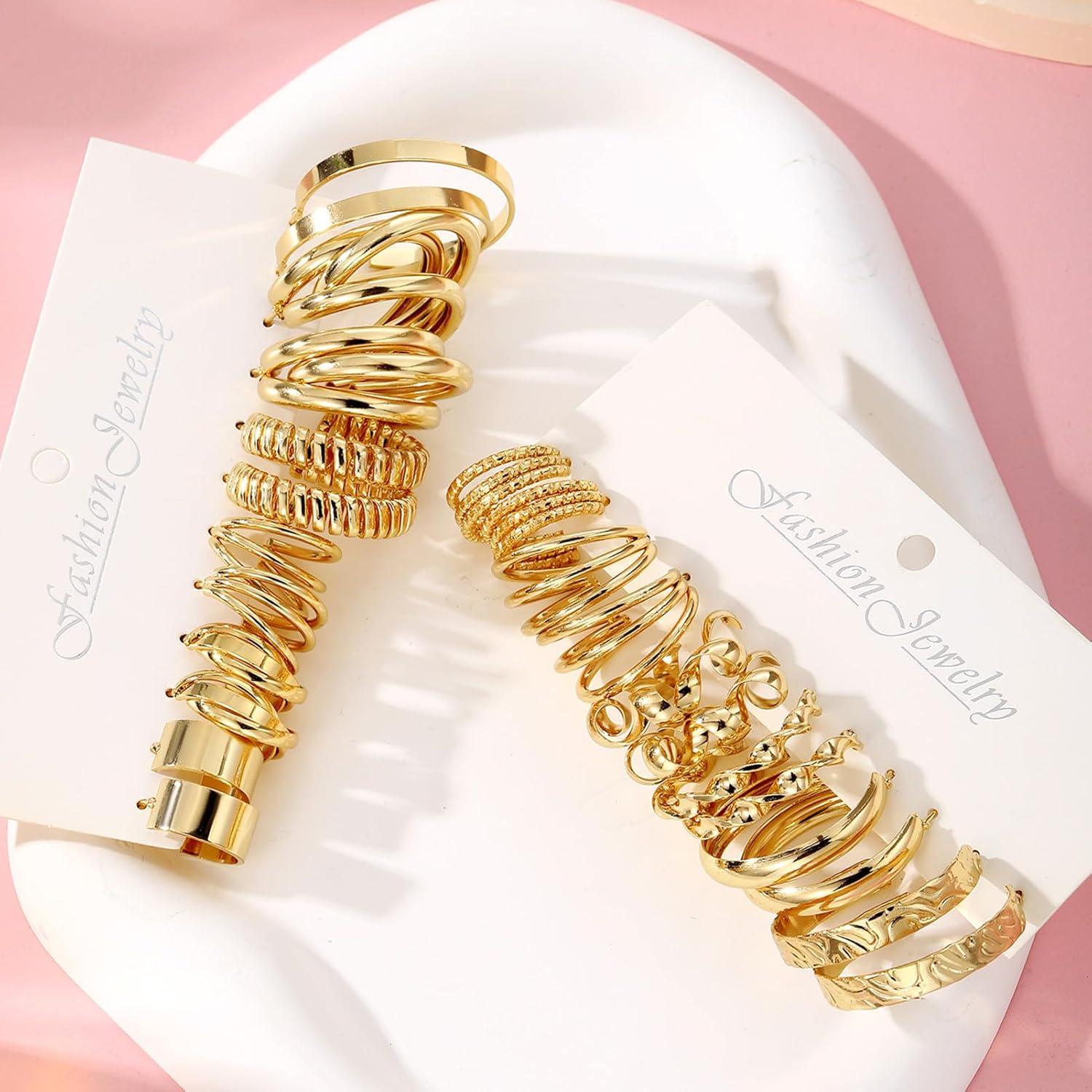 image17IF 12 Pairs Golden Hoop Earring Set for Women Chunky Smooth Surface Trendy Small to Big Stud Earring Lightweight Twisted Pearl Ear PackD