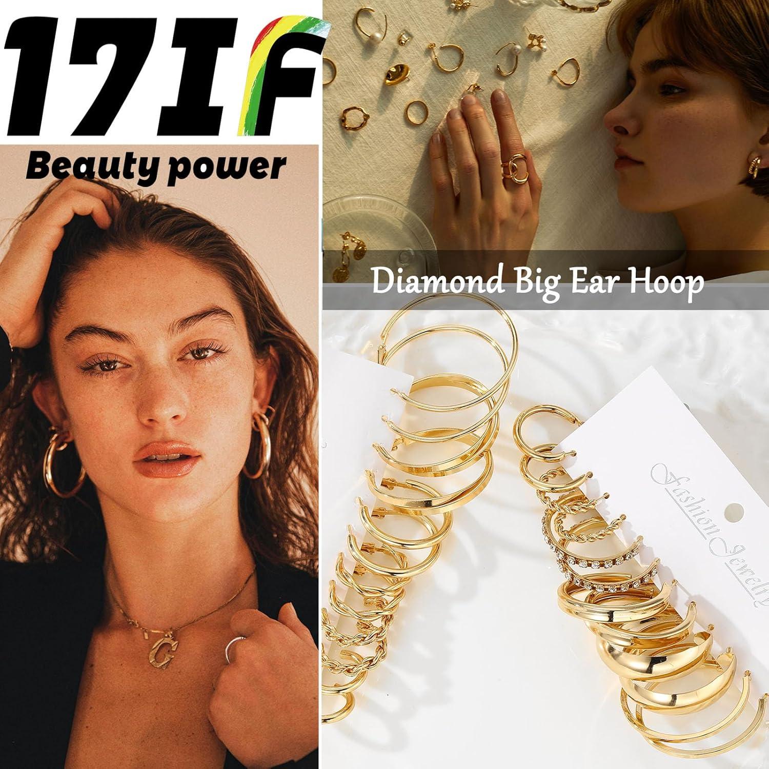 image17IF 12 Pairs Golden Hoop Earring Set for Women Chunky Smooth Surface Trendy Small to Big Stud Earring Lightweight Twisted Pearl Ear PackE