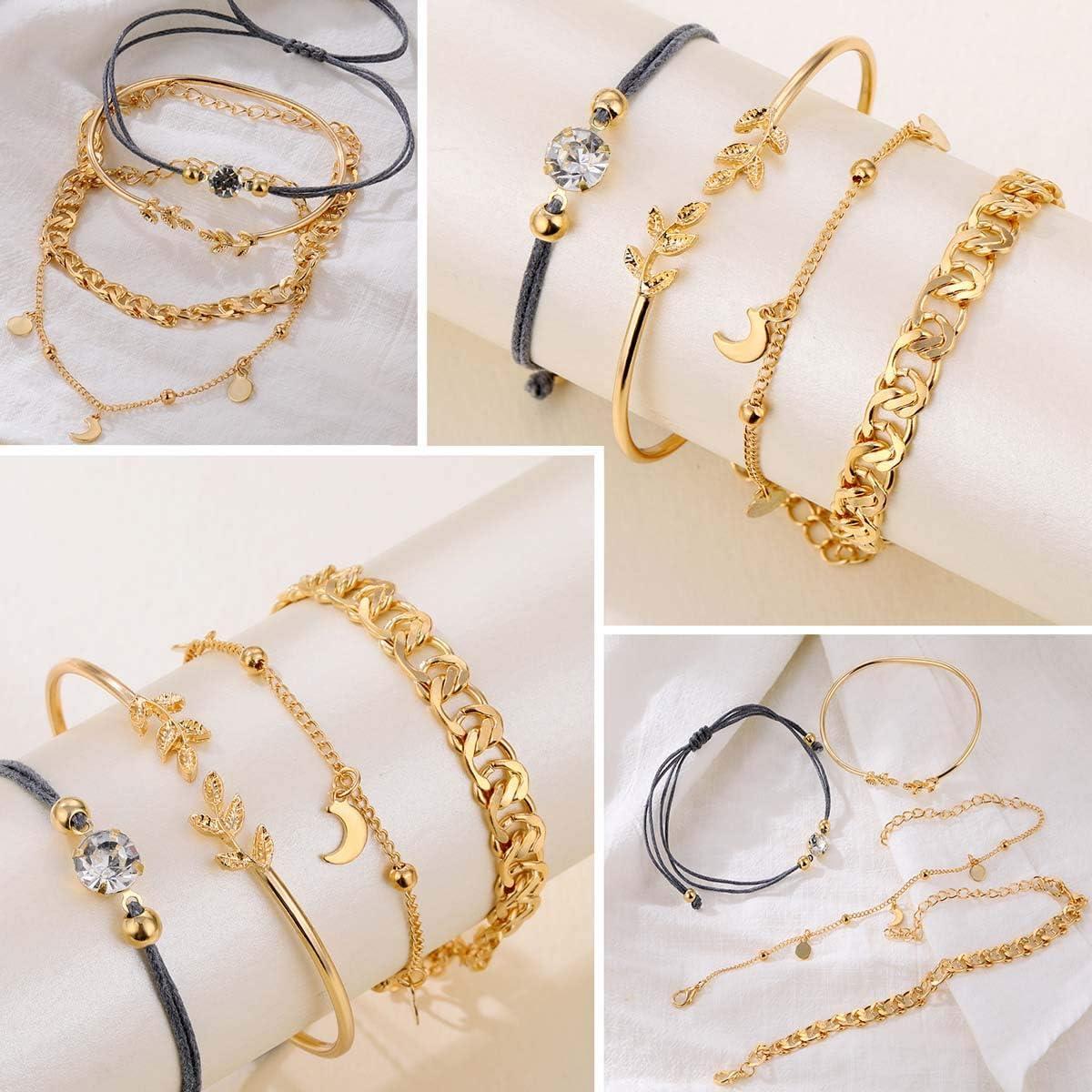 image17IF 1825 PCS6 Pack Boho Gold Bracelets Set for Women Stackable Chunky Dainty Bangles Adjustable Chain Flat Cuff Cuban Punk Charm Bundle JewelryGold