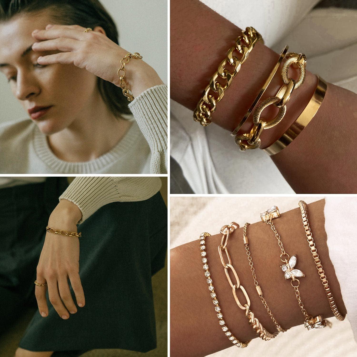 image17IF 1825 PCS6 Pack Boho Gold Bracelets Set for Women Stackable Chunky Dainty Bangles Adjustable Chain Flat Cuff Cuban Punk Charm Bundle JewelryGold