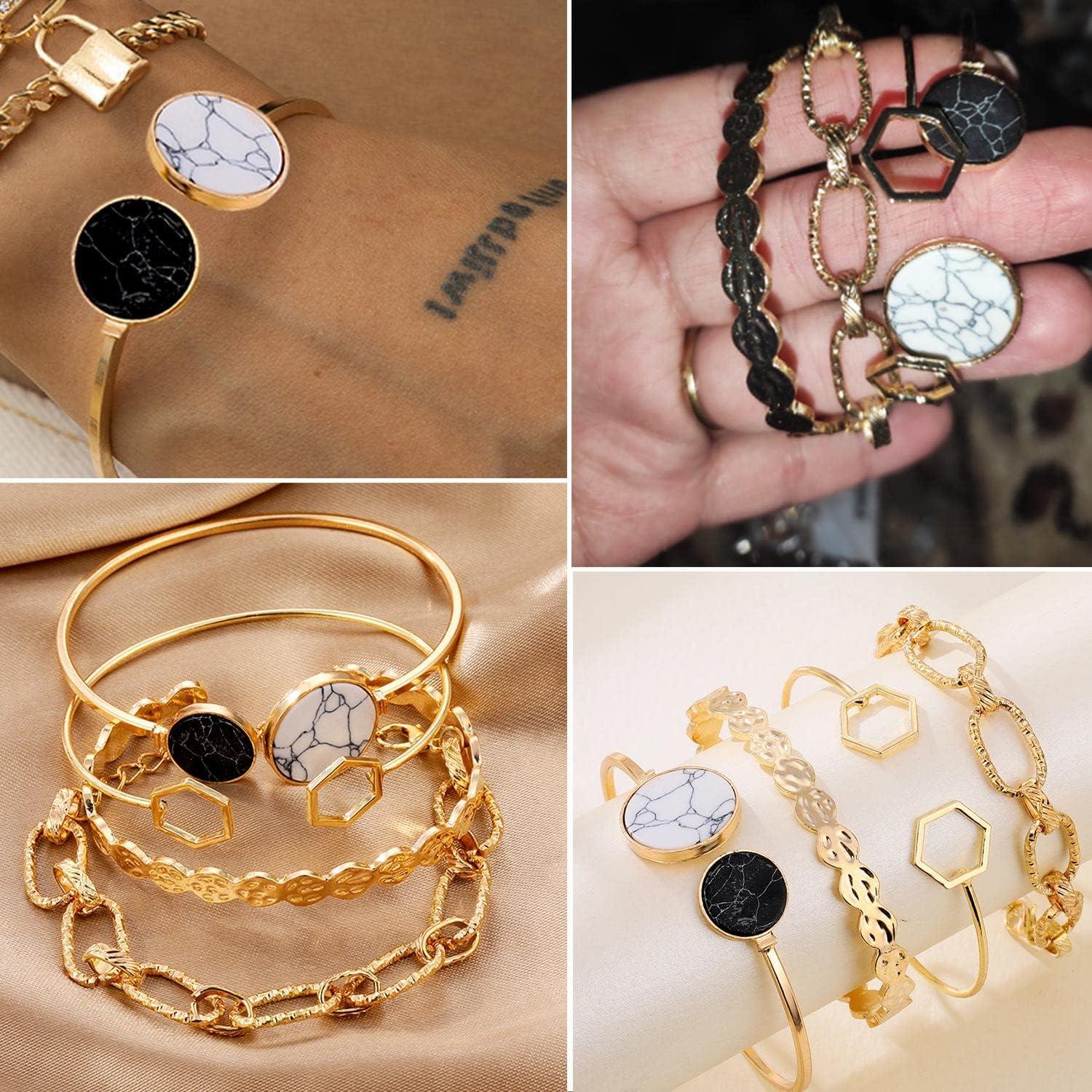 image17IF 1825 PCS6 Pack Boho Gold Bracelets Set for Women Stackable Chunky Dainty Bangles Adjustable Chain Flat Cuff Cuban Punk Charm Bundle JewelryGold