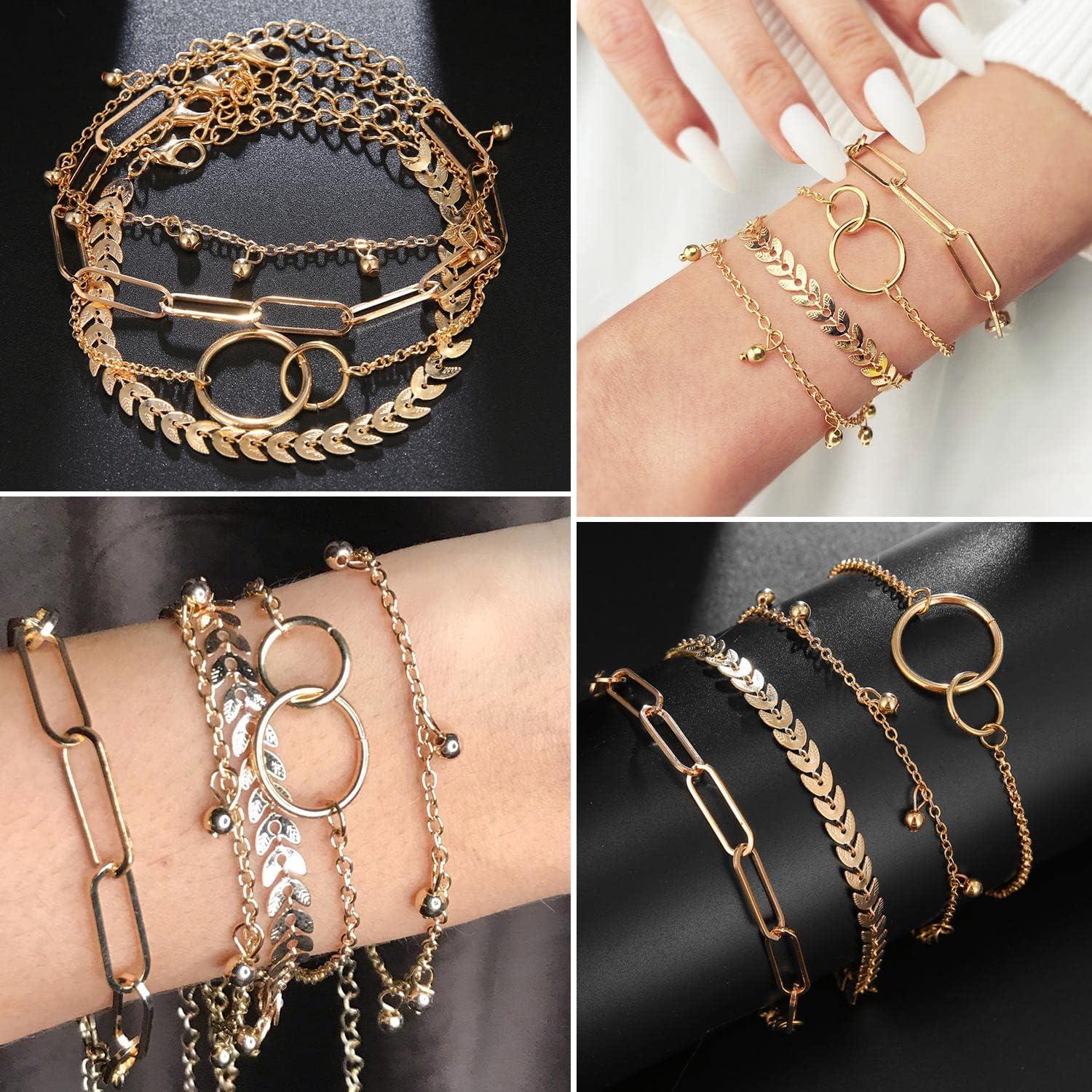 image17IF 1825 PCS6 Pack Boho Gold Bracelets Set for Women Stackable Chunky Dainty Bangles Adjustable Chain Flat Cuff Cuban Punk Charm Bundle JewelryGold