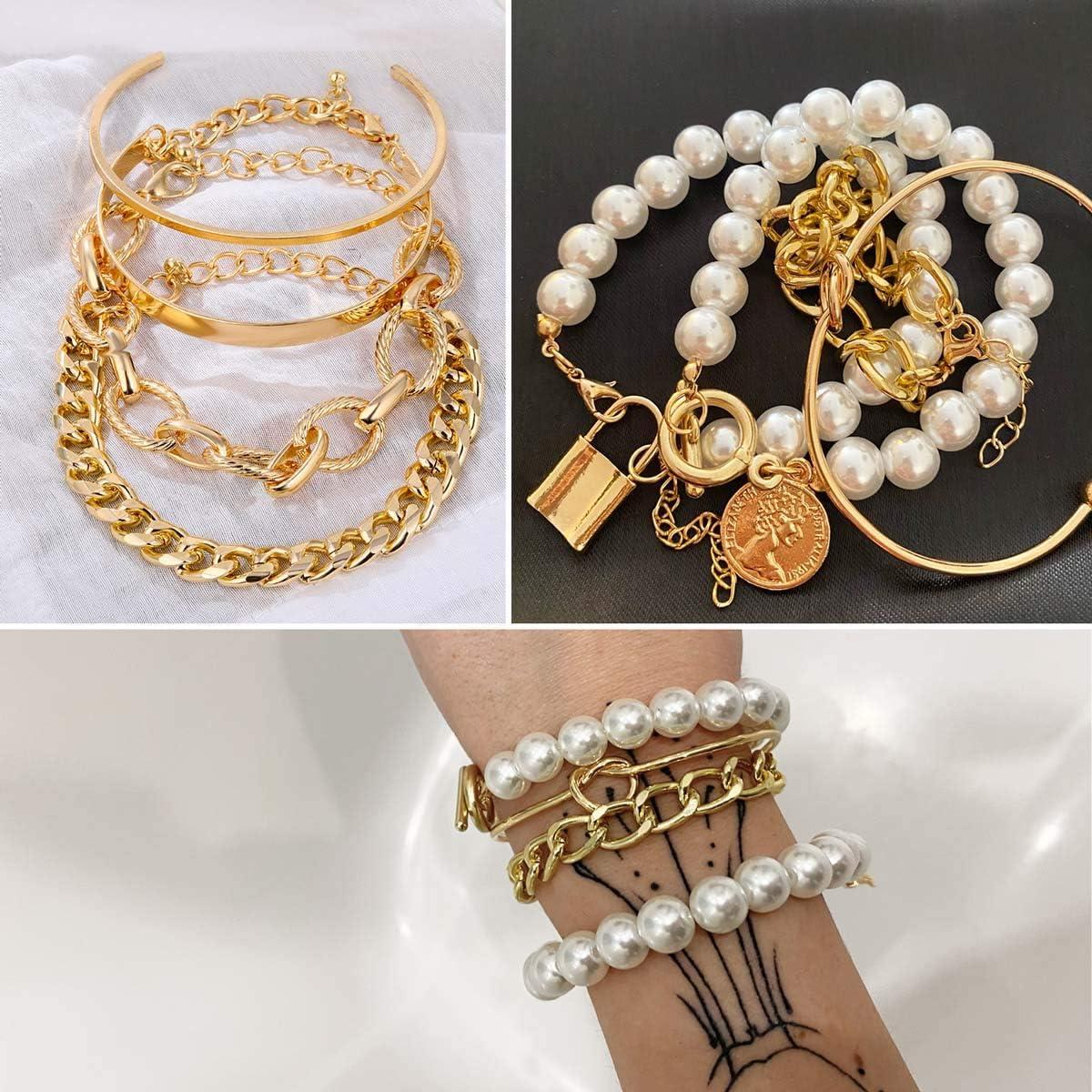 image17IF 1825 PCS6 Pack Boho Gold Bracelets Set for Women Stackable Chunky Dainty Bangles Adjustable Chain Flat Cuff Cuban Punk Charm Bundle JewelryGold