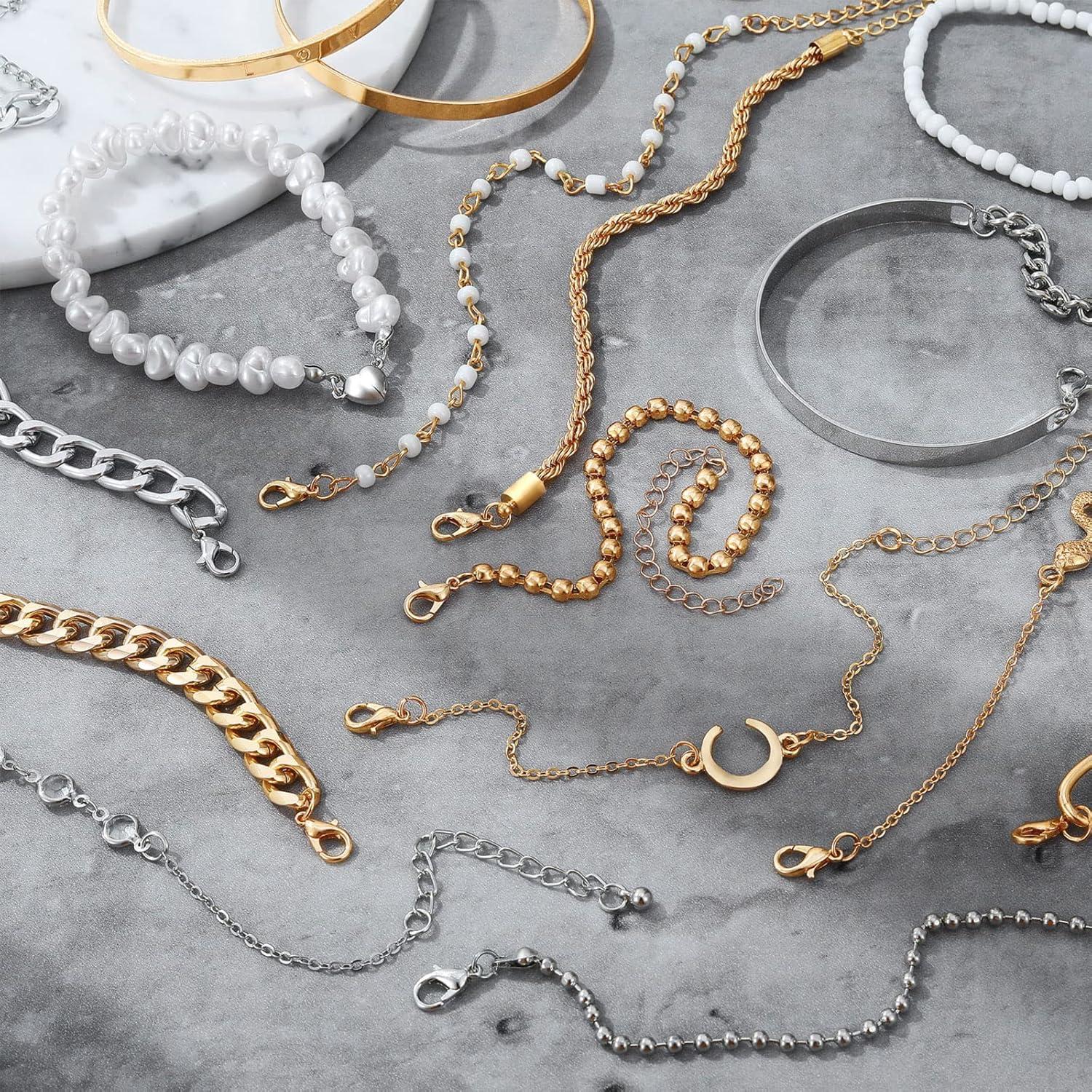 image17IF 1825 PCS6 Pack Boho Gold Bracelets Set for Women Stackable Chunky Dainty Bangles Adjustable Chain Flat Cuff Cuban Punk Charm Bundle JewelryHalf