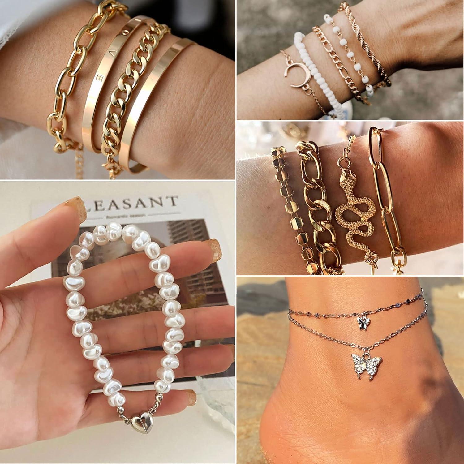 image17IF 1825 PCS6 Pack Boho Gold Bracelets Set for Women Stackable Chunky Dainty Bangles Adjustable Chain Flat Cuff Cuban Punk Charm Bundle JewelryHalf