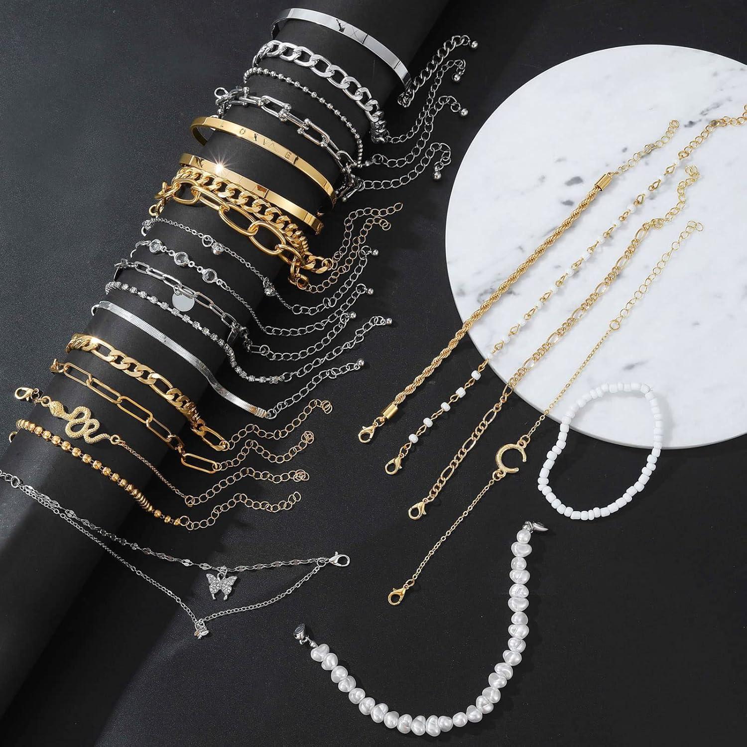 image17IF 1825 PCS6 Pack Boho Gold Bracelets Set for Women Stackable Chunky Dainty Bangles Adjustable Chain Flat Cuff Cuban Punk Charm Bundle JewelryHalf