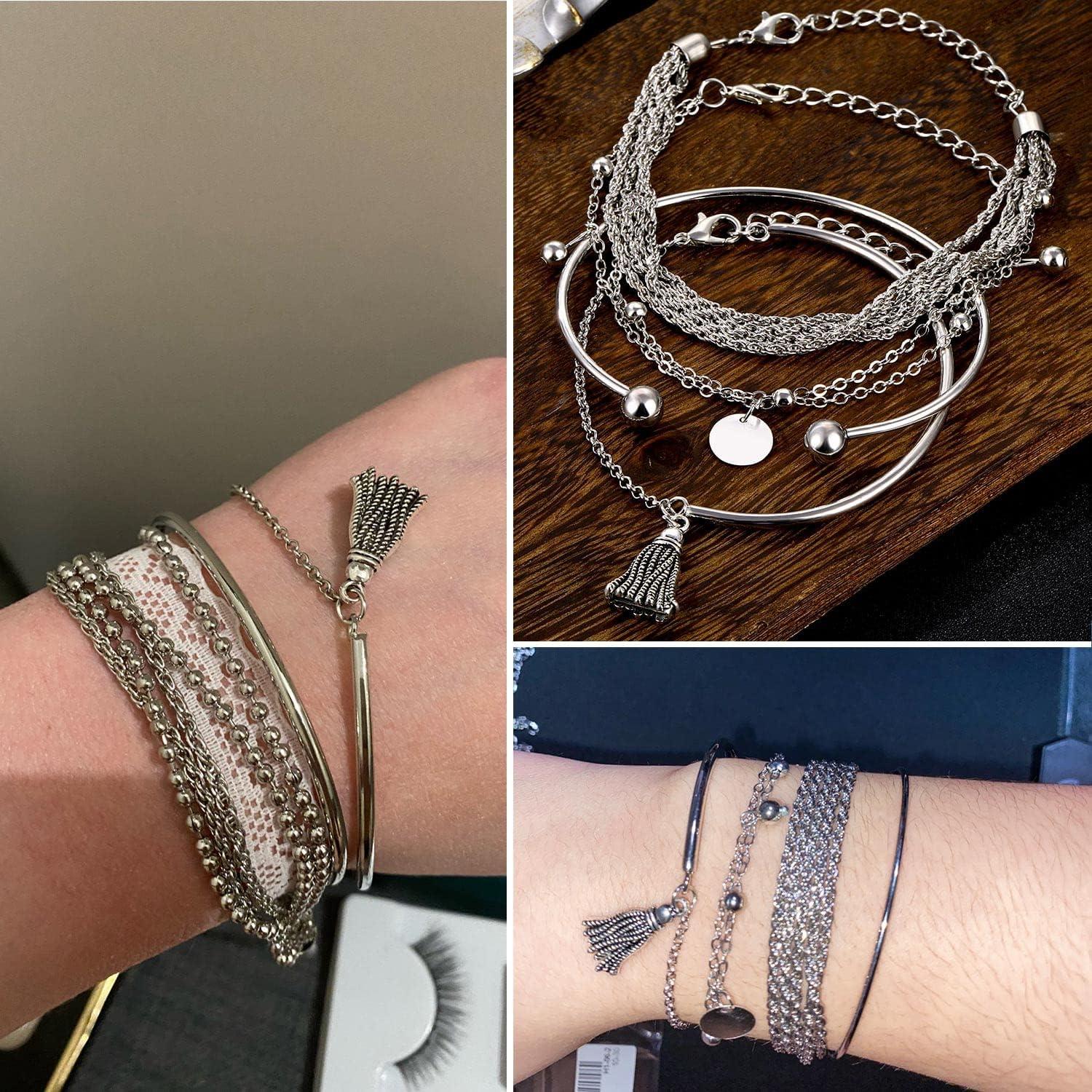image17IF 1825 PCS6 Pack Boho Gold Bracelets Set for Women Stackable Chunky Dainty Bangles Adjustable Chain Flat Cuff Cuban Punk Charm Bundle JewelrySilver