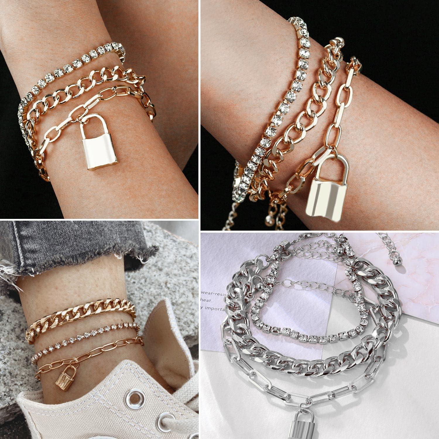 image17IF 1825 PCS6 Pack Boho Gold Bracelets Set for Women Stackable Chunky Dainty Bangles Adjustable Chain Flat Cuff Cuban Punk Charm Bundle JewelrySilver