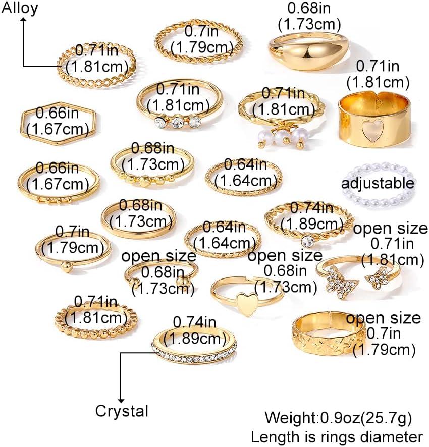 image17IF 21 Pcs Gold Vintage Knuckle Rings Set Boho Crystal Finger Ring Aesthetic Pearl Sparkle Butterfly Chunky Ring Silver Heart Star Stackable Midi Ring Pack