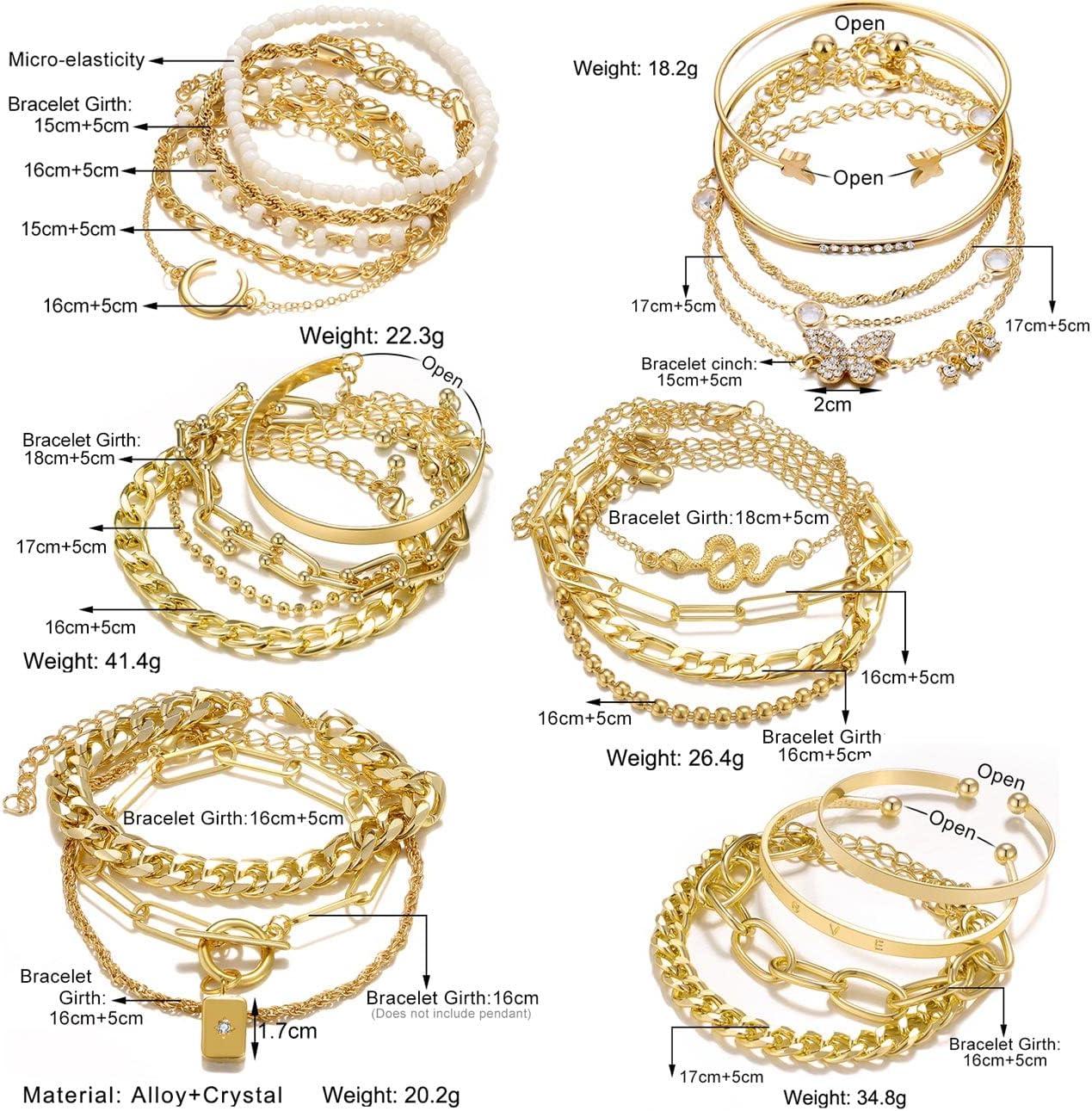 image17IF 2425 Pcs 6 Pack 14K Gold Ankle Bracelets Set for Women Boho Stackable Bangles Cuff Charm Chunky Wrist JewelryGoldA