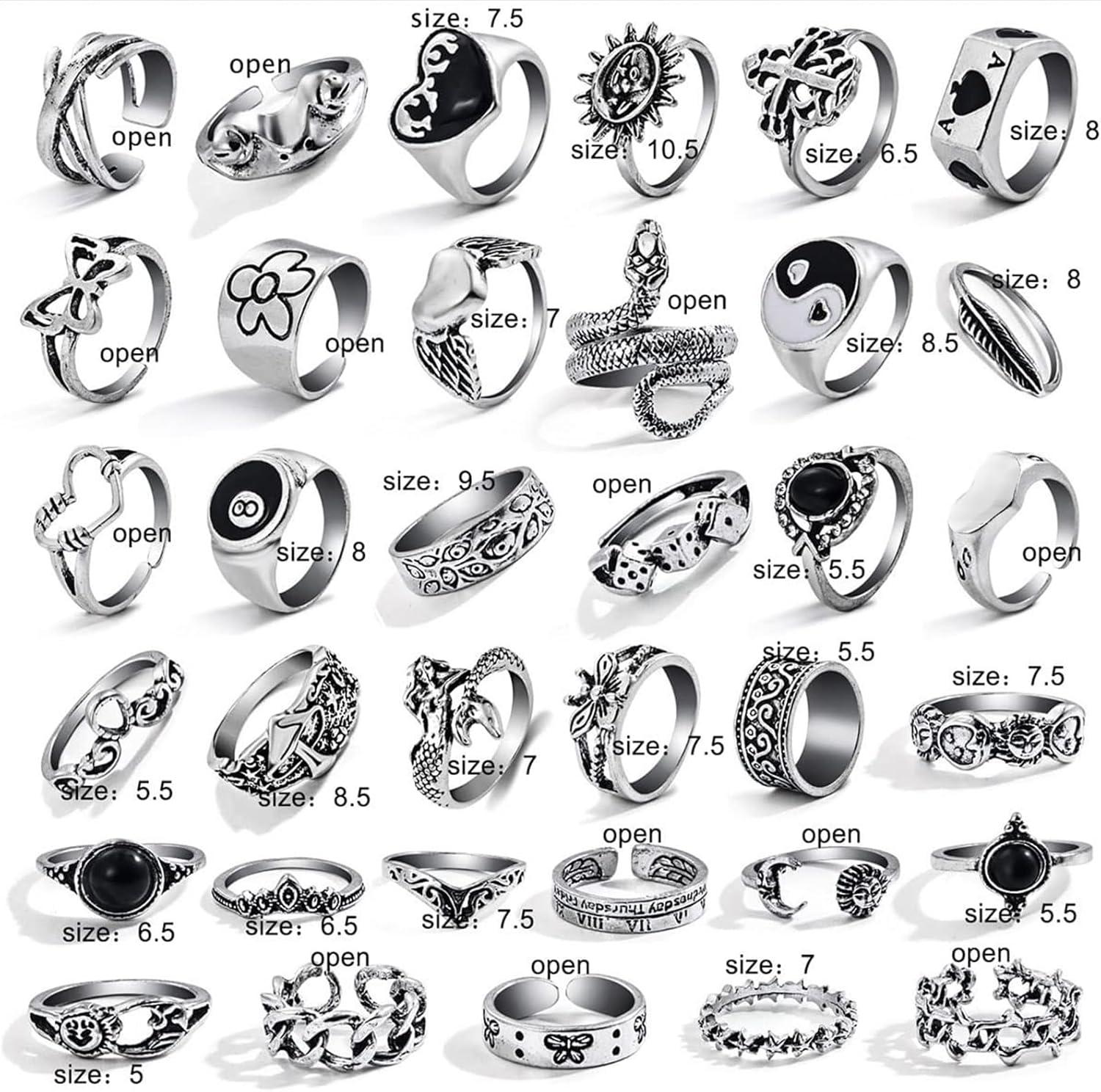 image17IF 2635 Pcs Vintage Silver Knuckle Rings Set for Women Men Grunge Gothic Rings Chunky Aesthetic Snake Stackable Adjustable Punk Bulky Finger Alt Fairy Skull Frog Heart Star Flower Midi Ring PackBohemian Vintage Antique