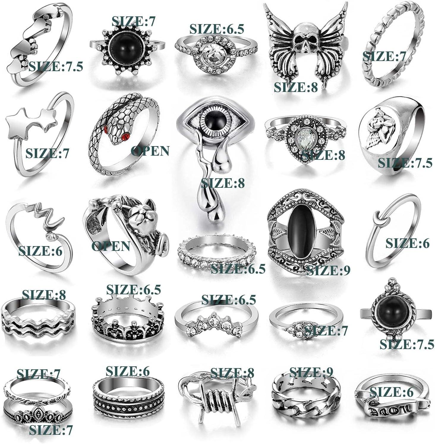 image17IF 2635 Pcs Vintage Silver Knuckle Rings Set for Women Men Grunge Gothic Rings Chunky Aesthetic Snake Stackable Adjustable Punk Bulky Finger Alt Fairy Skull Frog Heart Star Flower Midi Ring Pack26 Crying