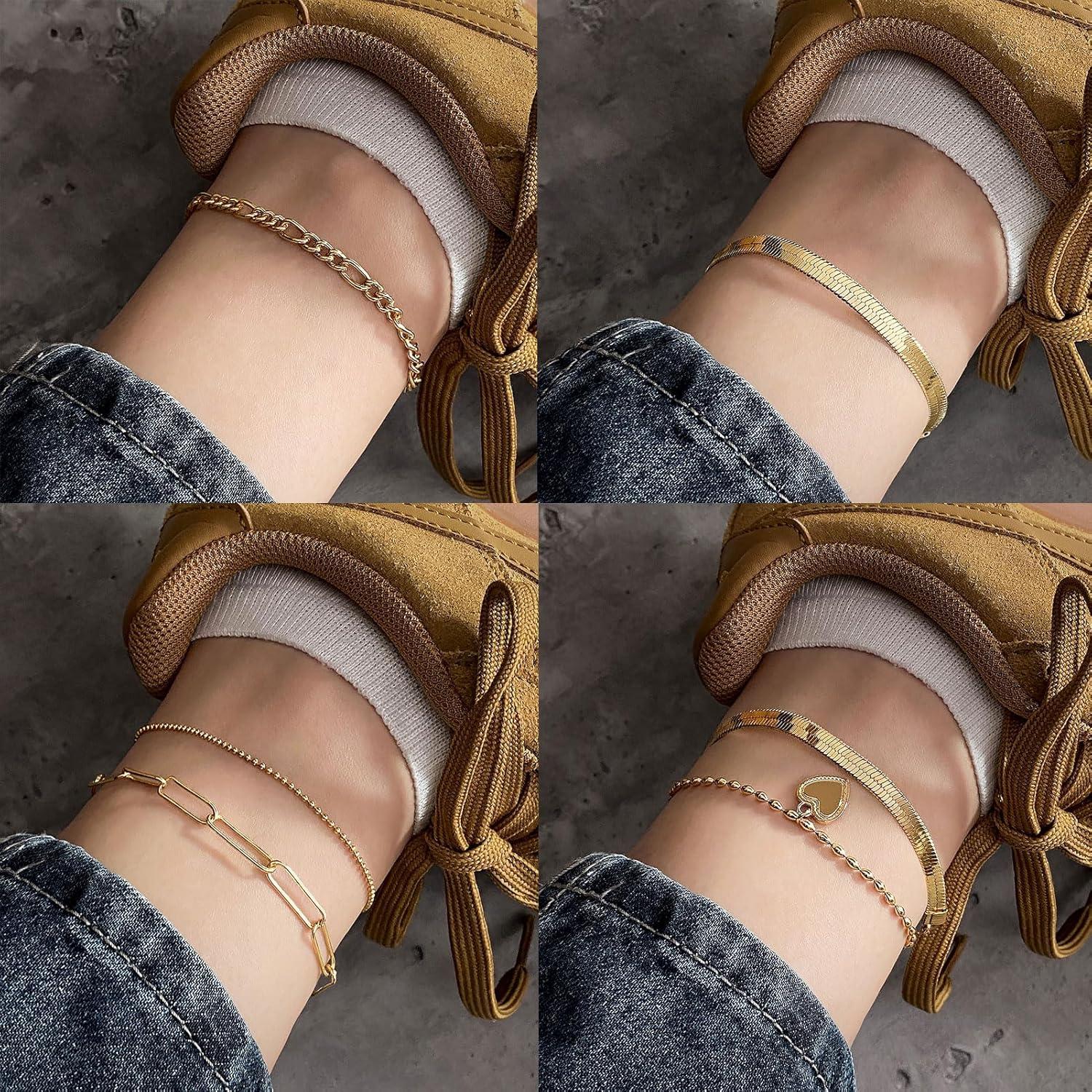 image17IF 5 PCS Gold Ankle Bracelets For Women Bead Heart Layering Snake Ankle Bracelets Minimalist Summer Beach Foot Chain Cuban Cool Punk Ankle Jewelry