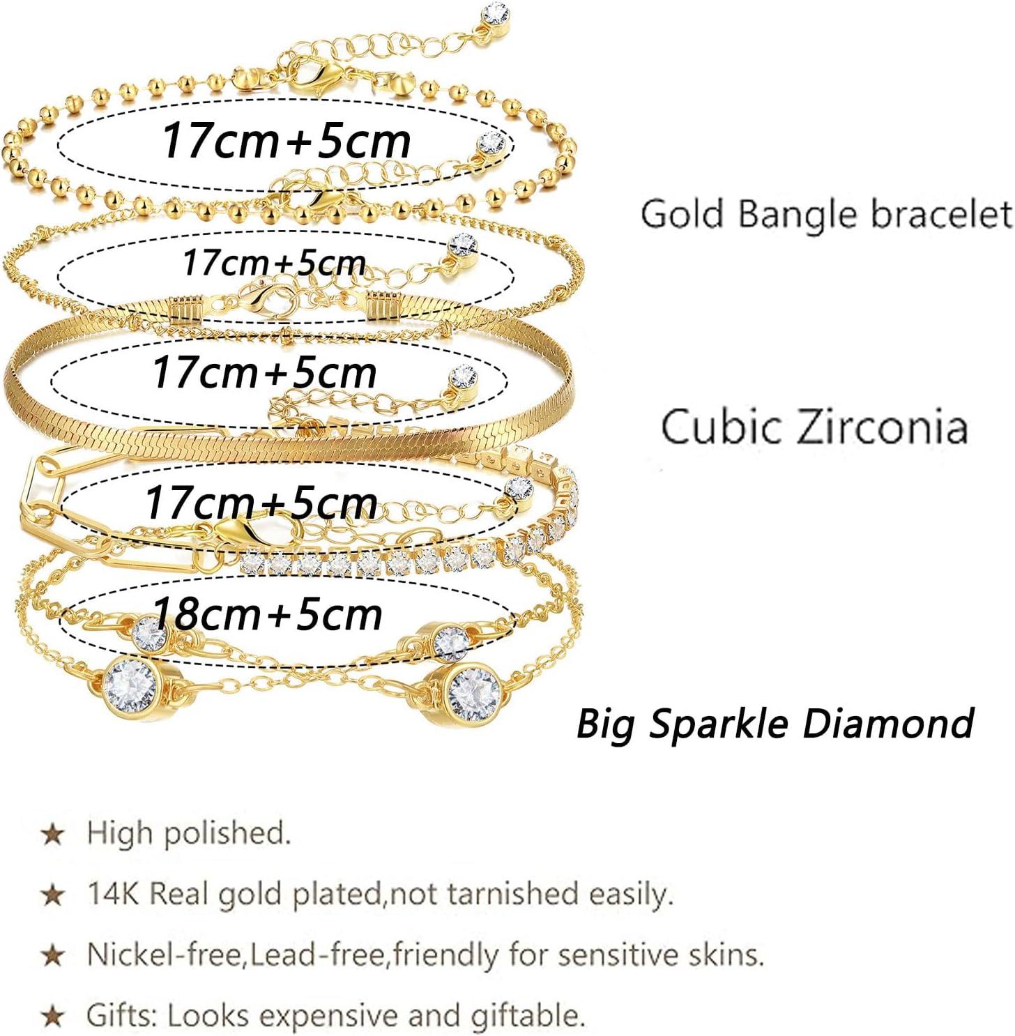image17IF 5 Pcs Gold Chain Ankle Bracelets Long For Women 14k Gold Plated Cubic Zirconia Tennis Bracelet Trendy Half Diamond Link Stackable Adjustable Bracelet708Bracelet
