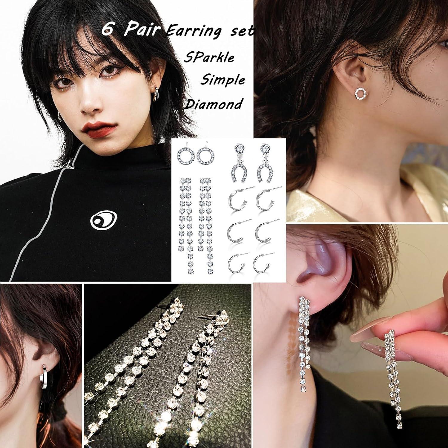 image17IF 53 PCS8 PACK Silver Plated Jewelry Set with 6 Necklace 11 Ankle Bracelet 30 Kunckle Ring 6 Pair Earring hoop Vintage Boho Pearl for Women Birthday Travel HolidayVintage