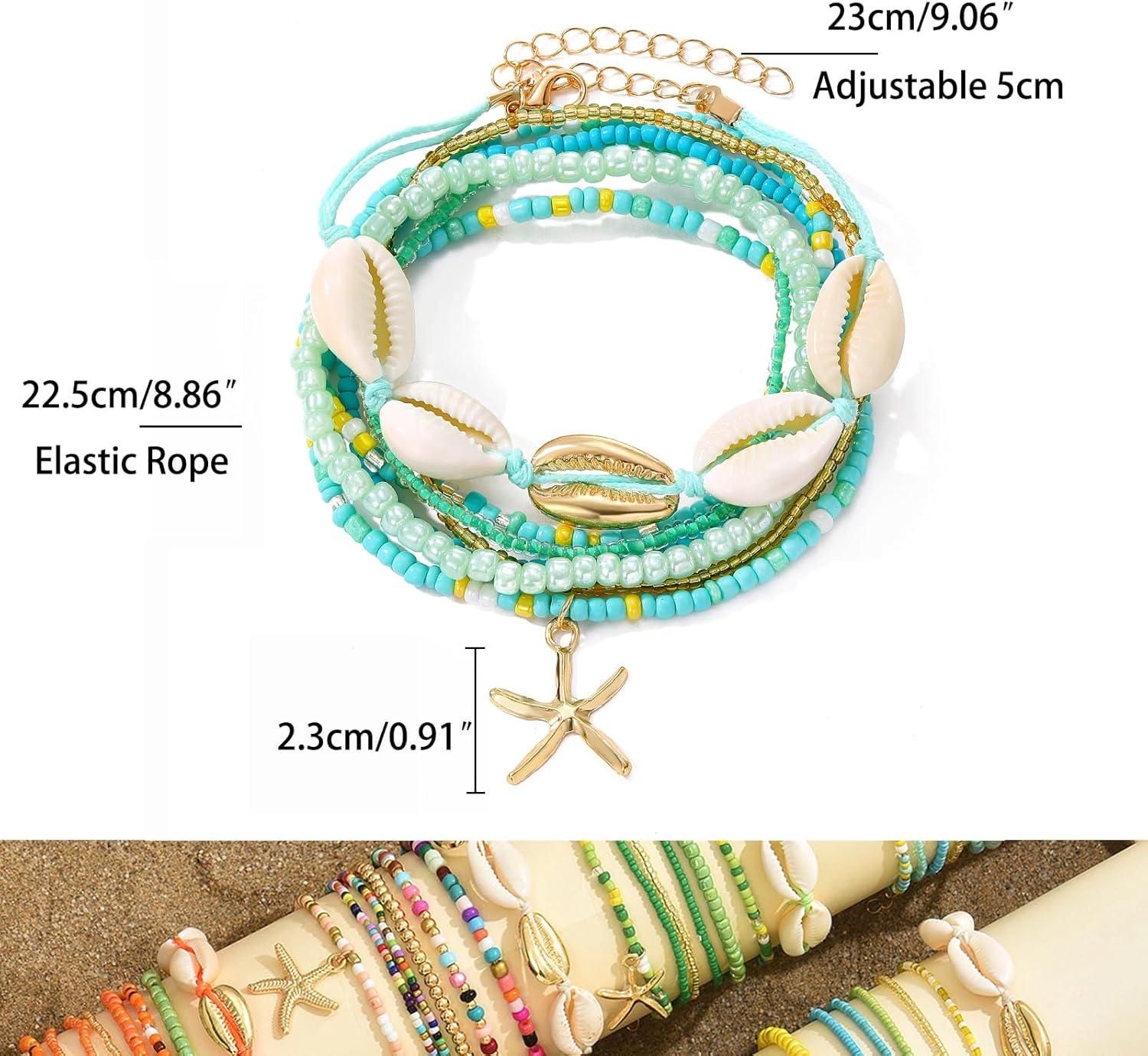 image17IF 7 Pcs Colorful Shell Bracelet Anklet Set for Women Boho Bead Strech Adjustable Beach Seaside Starfish Conch Chain Summer Travel Jewelry GiftSKY