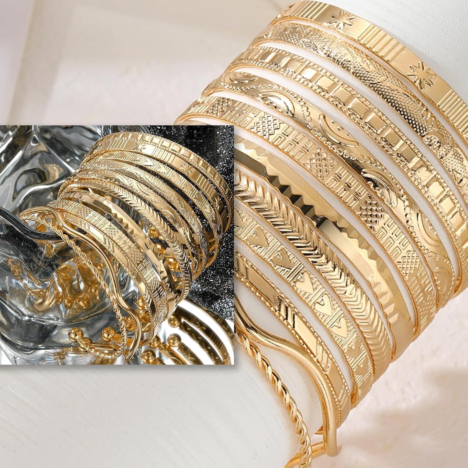 image17IF Gold Bangle Bracelet For Women 14k Multilayer Charm Textured Stackable Bracelets Boho Indian Chunky Cuff Fashion Jewelry Gift11PWave