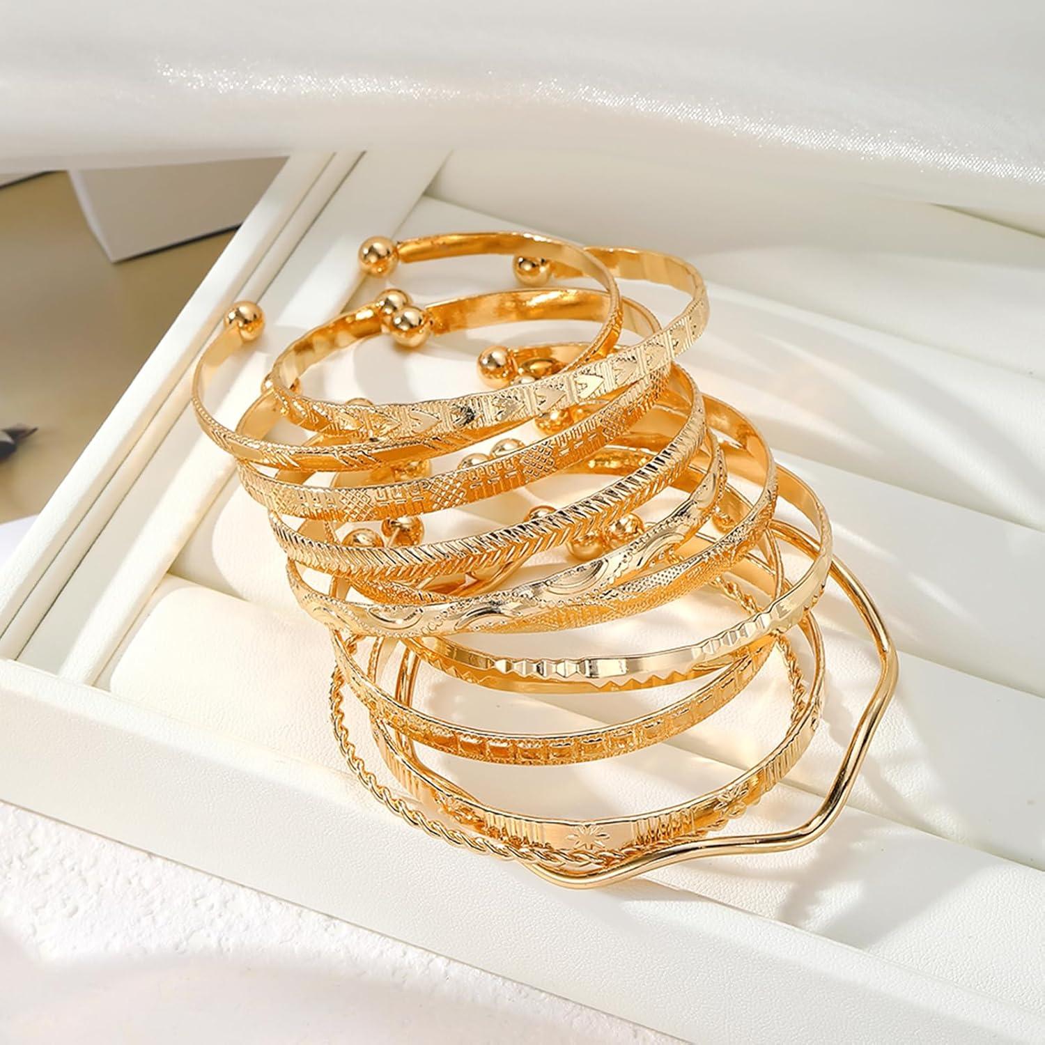 image17IF Gold Bangle Bracelet For Women 14k Multilayer Charm Textured Stackable Bracelets Boho Indian Chunky Cuff Fashion Jewelry Gift11PWave