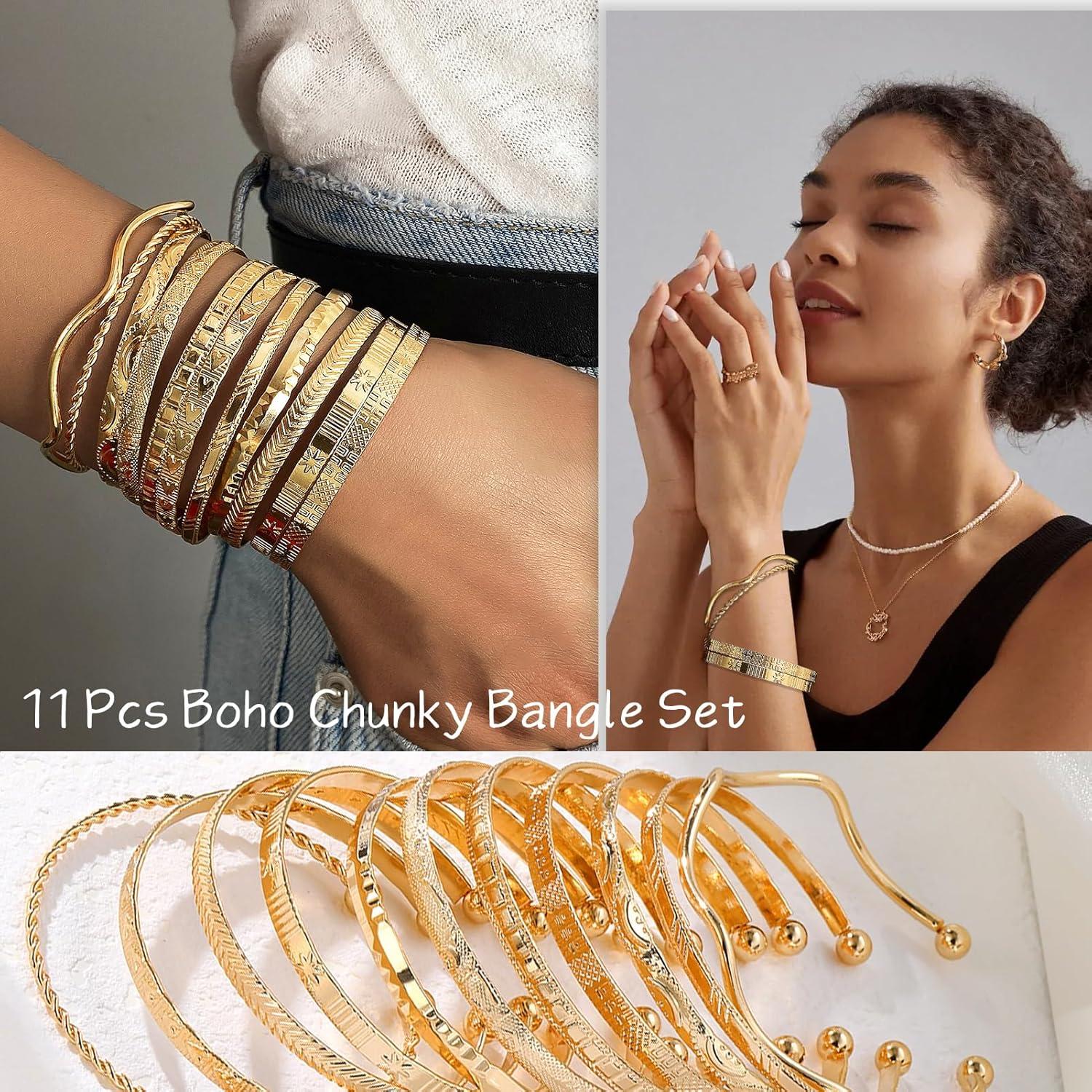 image17IF Gold Bangle Bracelet For Women 14k Multilayer Charm Textured Stackable Bracelets Boho Indian Chunky Cuff Fashion Jewelry Gift11PWave