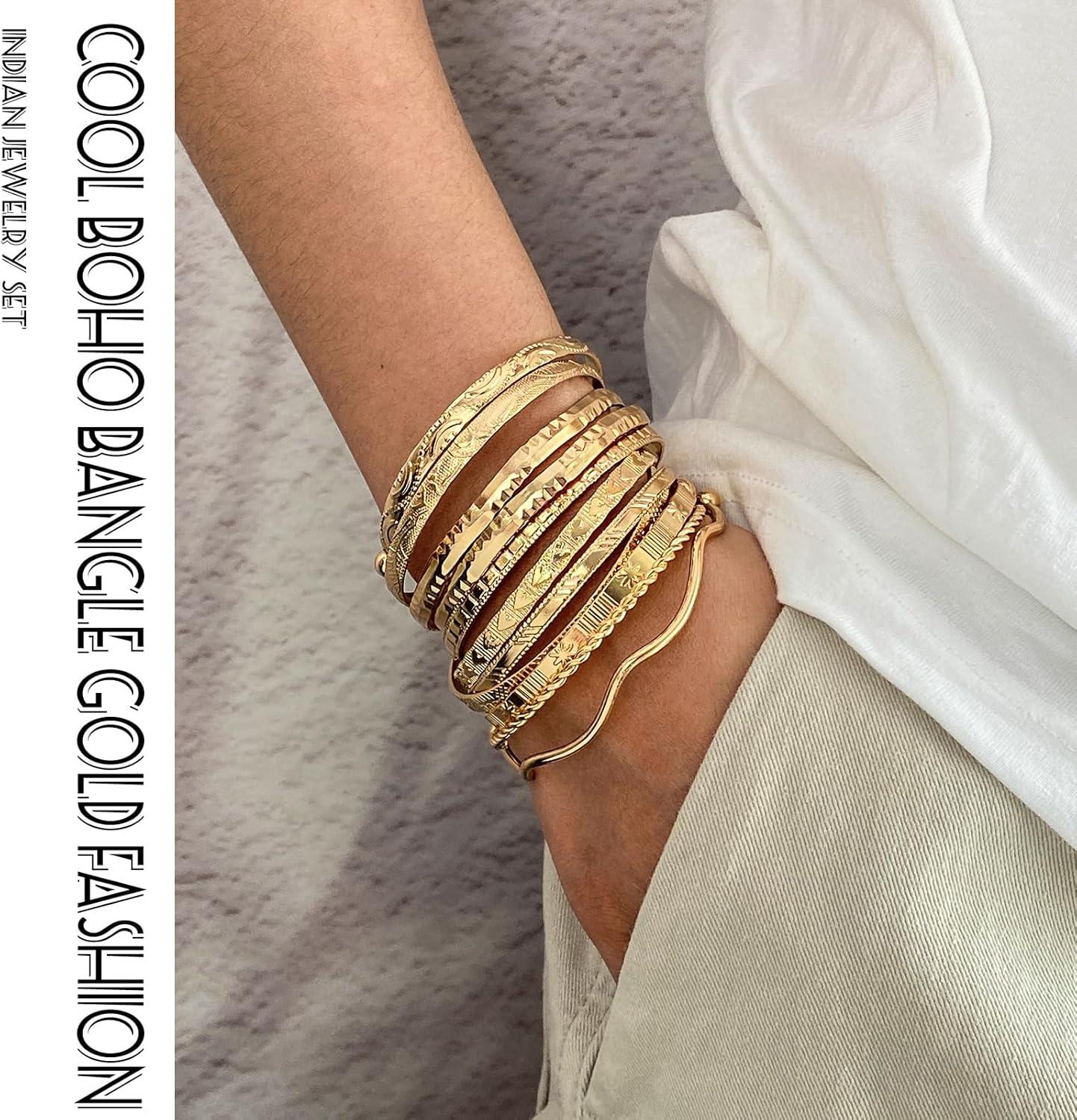 image17IF Gold Bangle Bracelet For Women 14k Multilayer Charm Textured Stackable Bracelets Boho Indian Chunky Cuff Fashion Jewelry Gift11PWave