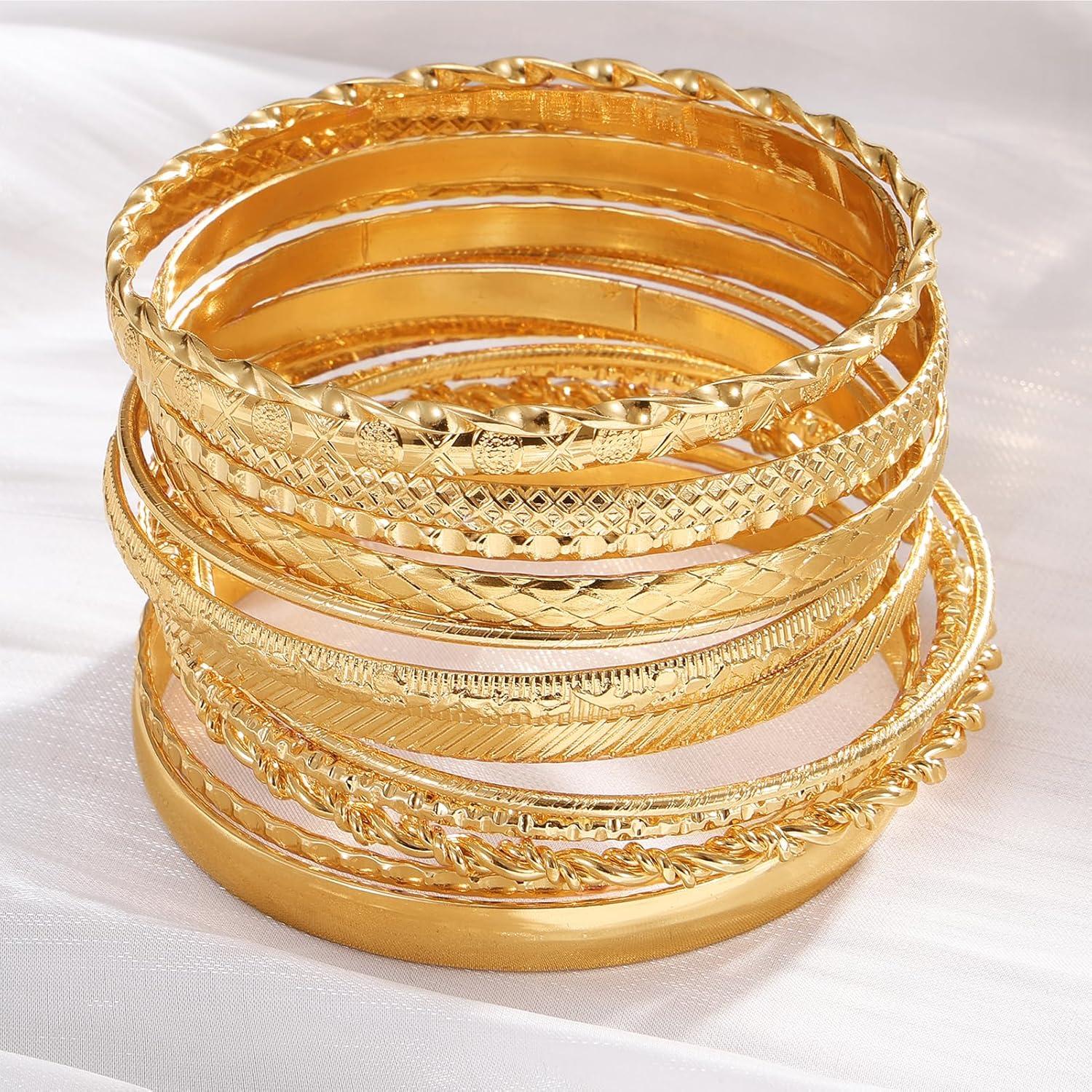 image17IF Gold Bangle Bracelet For Women 14k Multilayer Charm Textured Stackable Bracelets Boho Indian Chunky Cuff Fashion Jewelry Gift13PBoho