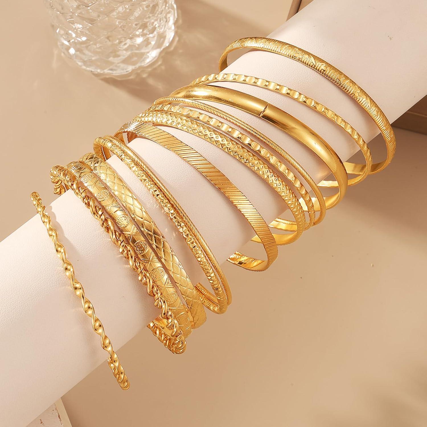 image17IF Gold Bangle Bracelet For Women 14k Multilayer Charm Textured Stackable Bracelets Boho Indian Chunky Cuff Fashion Jewelry Gift13PBoho