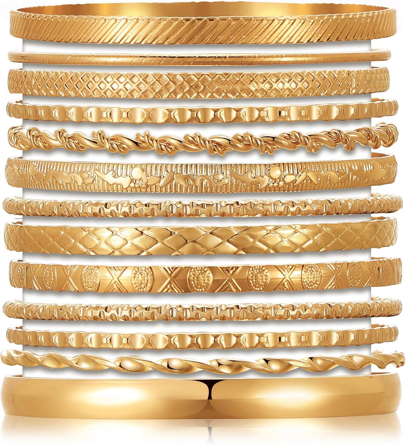 image17IF Gold Bangle Bracelet For Women 14k Multilayer Charm Textured Stackable Bracelets Boho Indian Chunky Cuff Fashion Jewelry Gift13PBoho