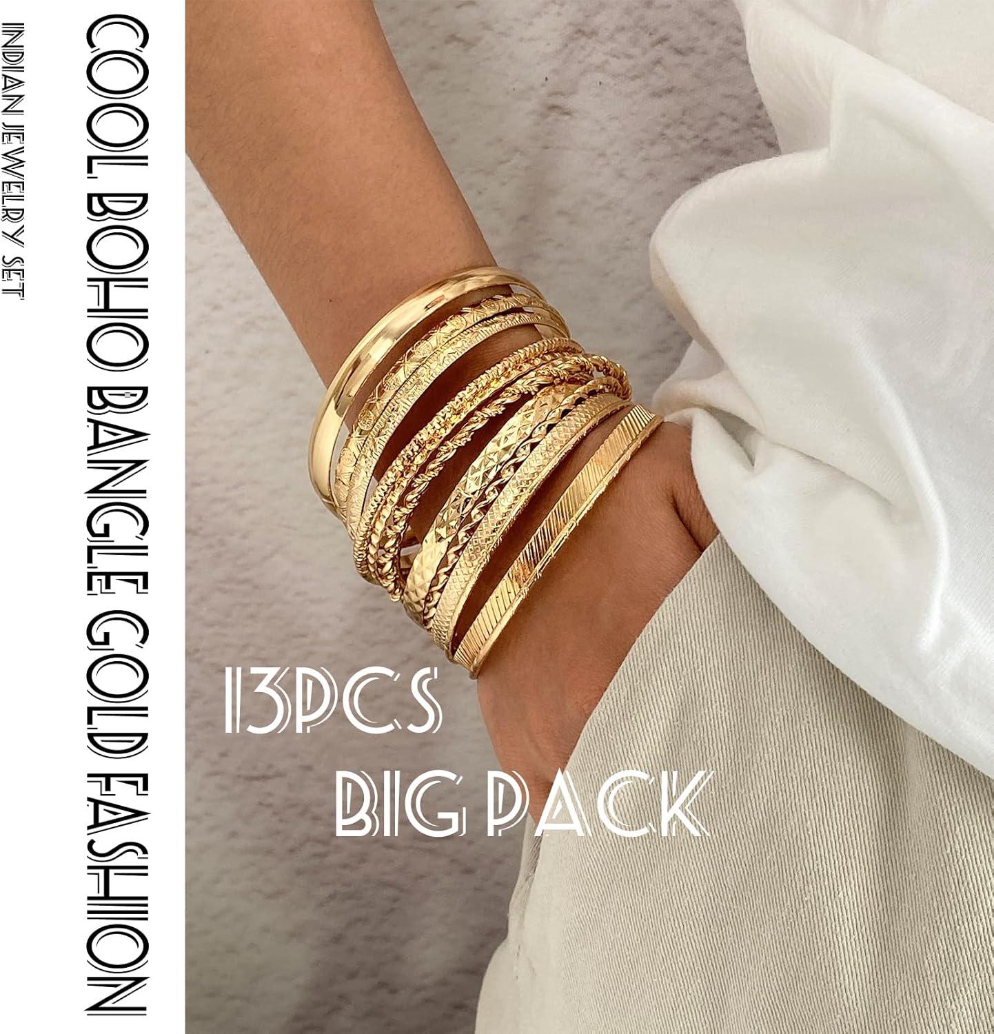 image17IF Gold Bangle Bracelet For Women 14k Multilayer Charm Textured Stackable Bracelets Boho Indian Chunky Cuff Fashion Jewelry Gift13PBoho