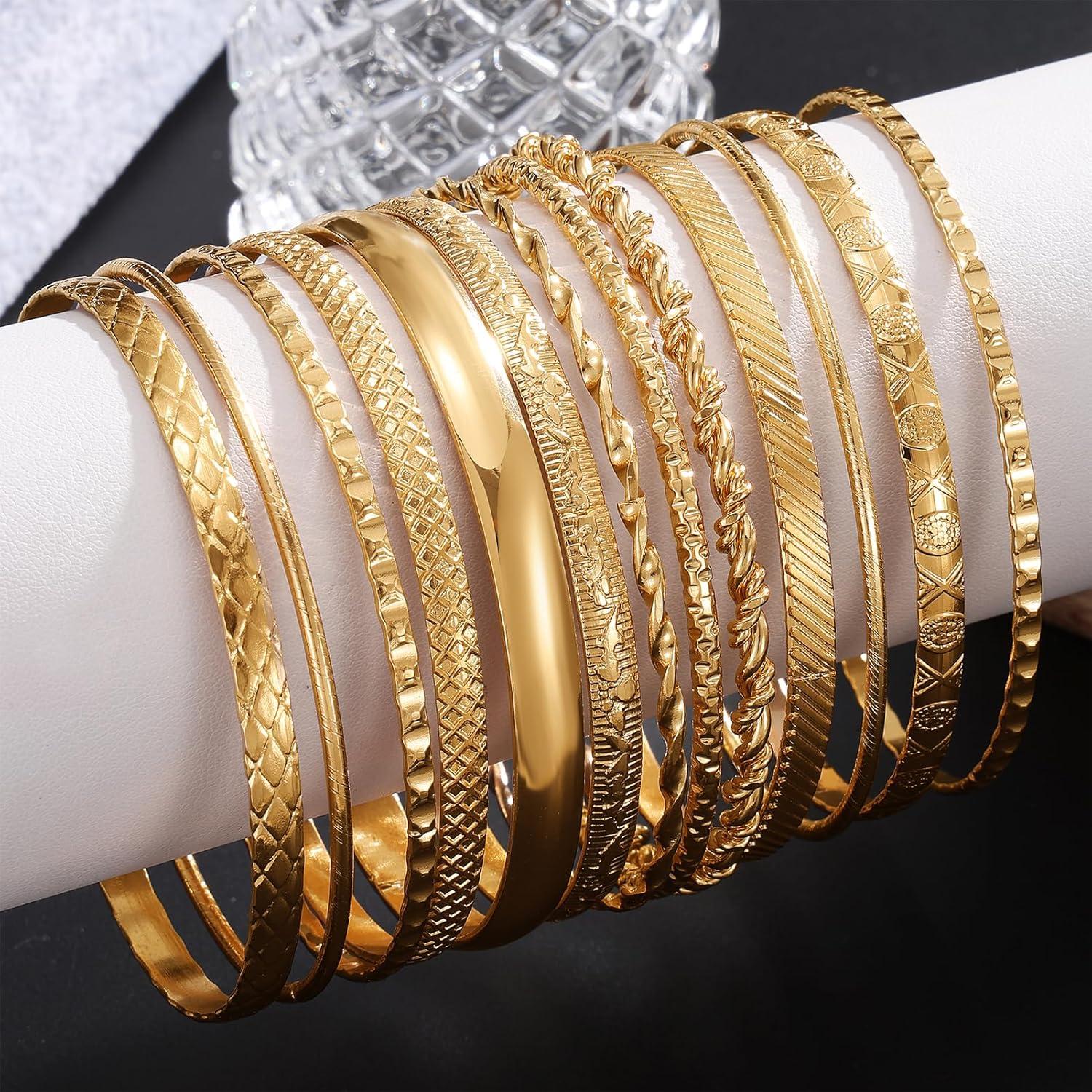 image17IF Gold Bangle Bracelet For Women 14k Multilayer Charm Textured Stackable Bracelets Boho Indian Chunky Cuff Fashion Jewelry Gift13PBoho