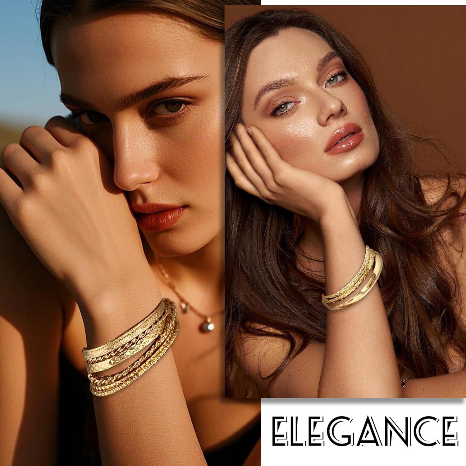 image17IF Gold Bangle Bracelet For Women 14k Multilayer Charm Textured Stackable Bracelets Boho Indian Chunky Cuff Fashion Jewelry Gift13PBoho