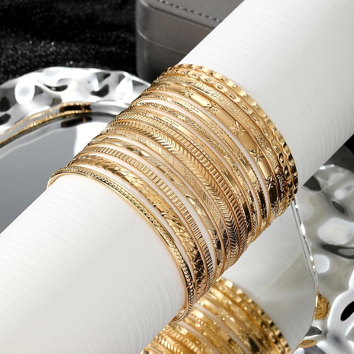 image17IF Gold Bangle Bracelet For Women 14k Multilayer Charm Textured Stackable Bracelets Boho Indian Chunky Cuff Fashion Jewelry Gift14PGO