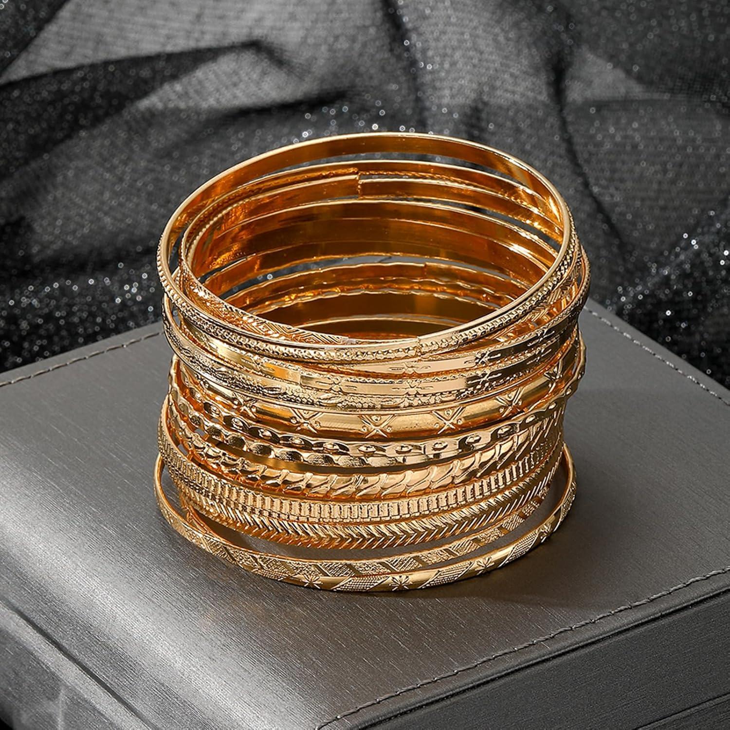 image17IF Gold Bangle Bracelet For Women 14k Multilayer Charm Textured Stackable Bracelets Boho Indian Chunky Cuff Fashion Jewelry Gift14PGO