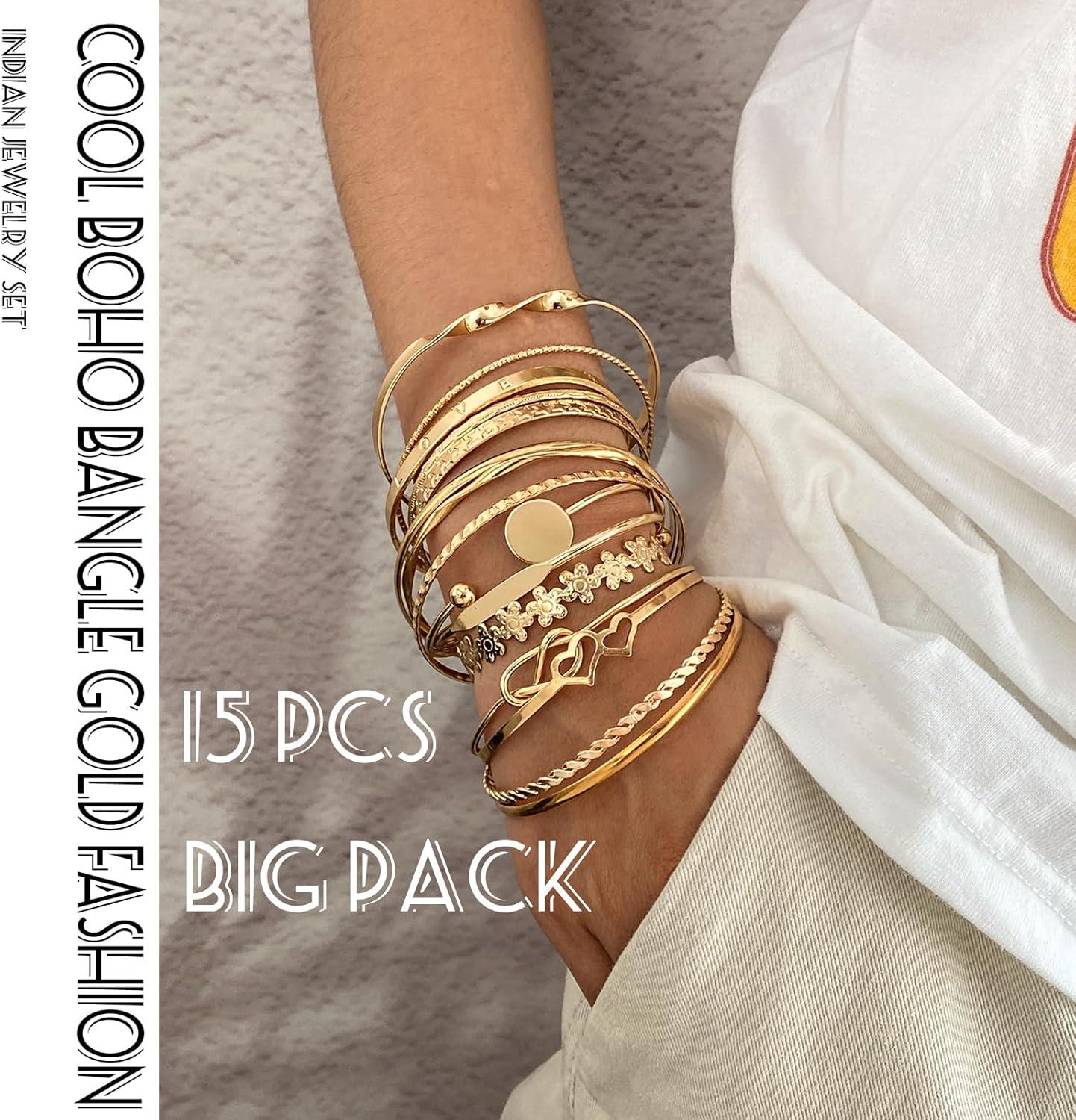 image17IF Gold Bangle Bracelet For Women 14k Multilayer Charm Textured Stackable Bracelets Boho Indian Chunky Cuff Fashion Jewelry Gift15PFlower
