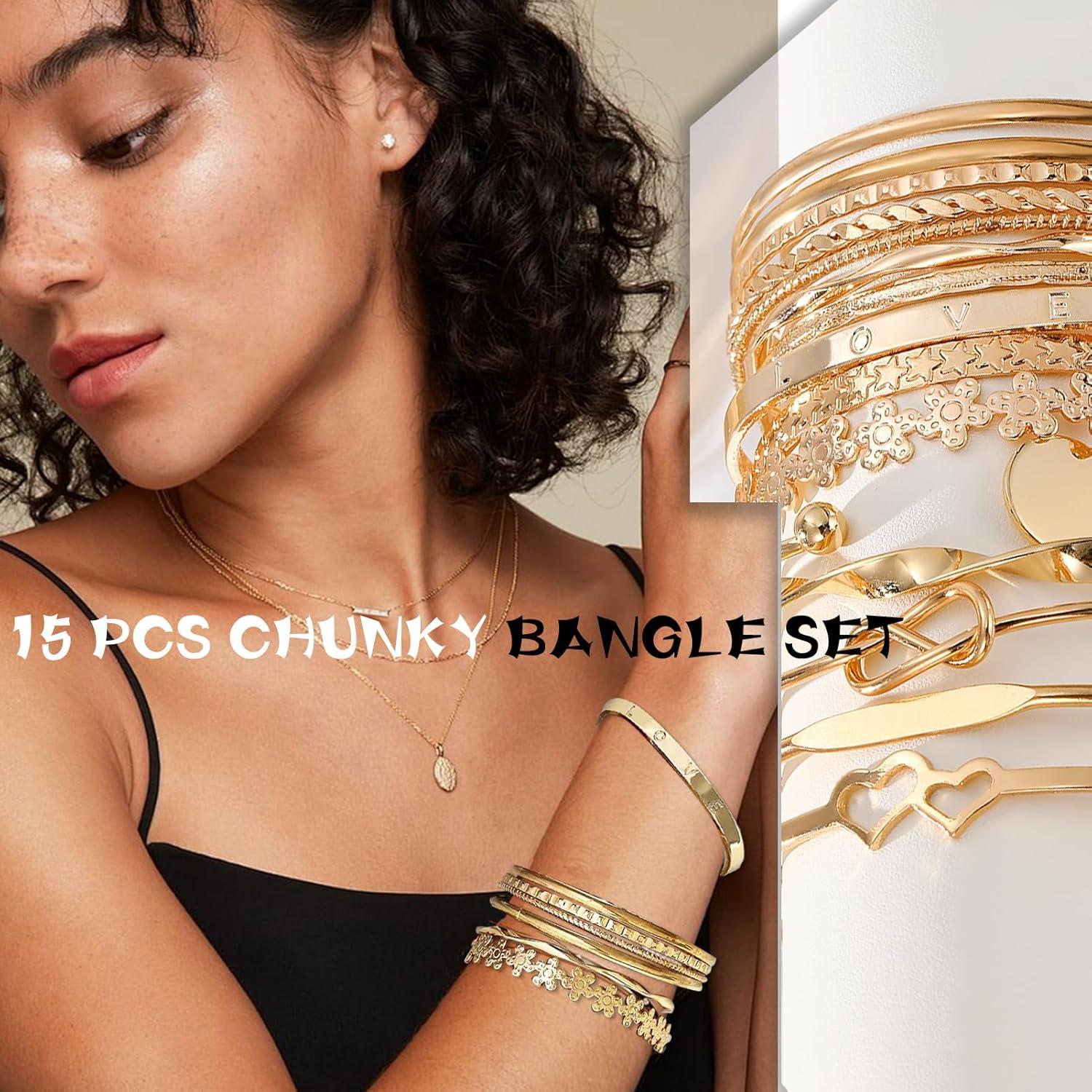 image17IF Gold Bangle Bracelet For Women 14k Multilayer Charm Textured Stackable Bracelets Boho Indian Chunky Cuff Fashion Jewelry Gift15PFlower