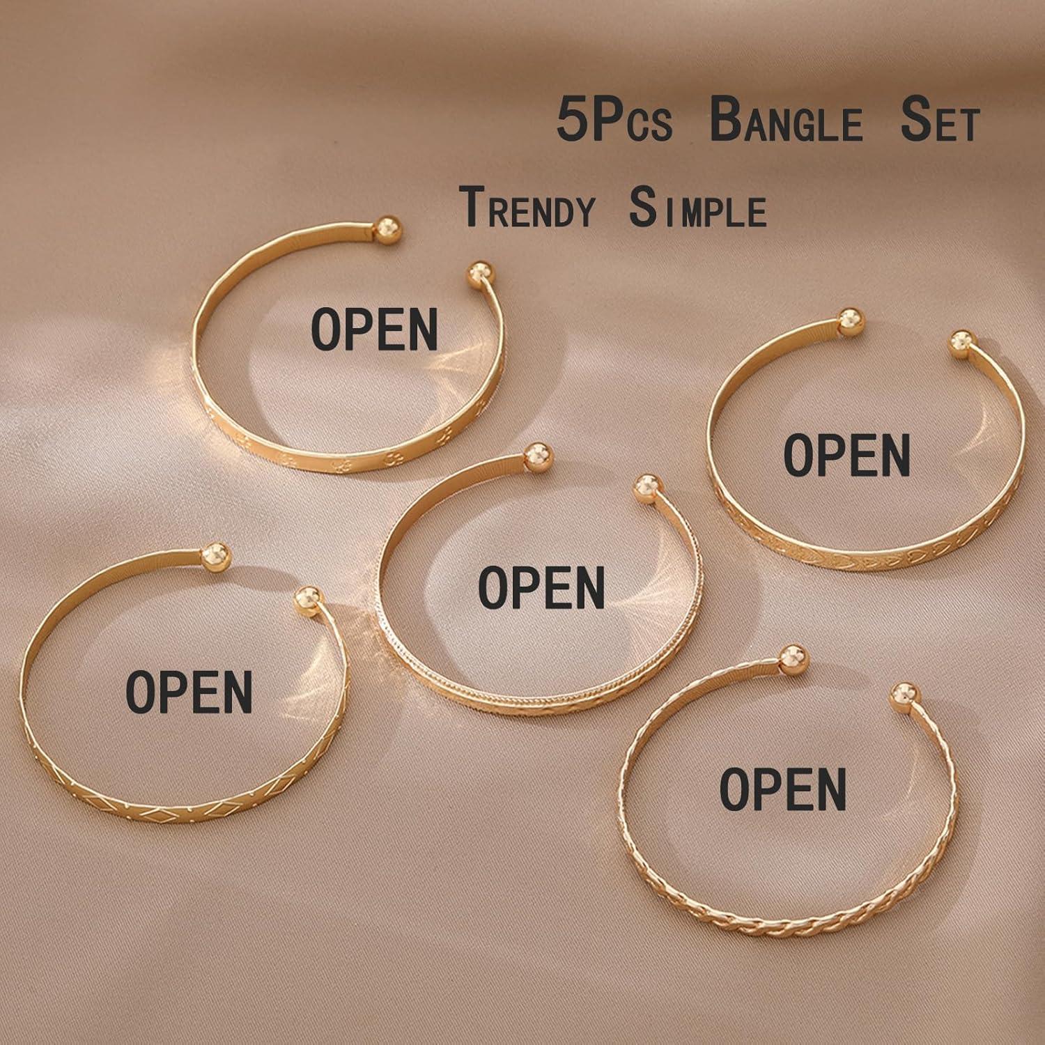 image17IF Gold Bangle Bracelet For Women 14k Plated Multi Layer Cuff Bracelets Set Trendy Boho Textured Indian Punk Chunky Cable Smooth Bangles Elegance Stack Minimalist Jewelry GiftFoot