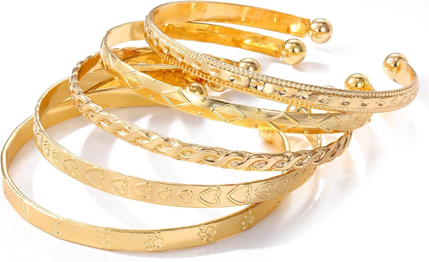 image17IF Gold Bangle Bracelet For Women 14k Plated Multi Layer Cuff Bracelets Set Trendy Boho Textured Indian Punk Chunky Cable Smooth Bangles Elegance Stack Minimalist Jewelry GiftFoot