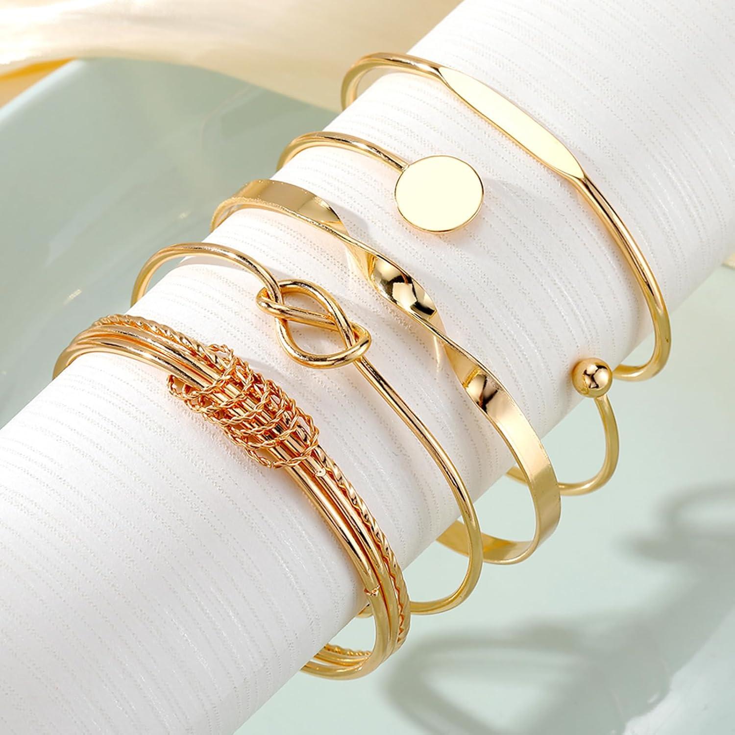 image17IF Gold Bangle Bracelet For Women 14k Plated Multi Layer Cuff Bracelets Set Trendy Boho Textured Indian Punk Chunky Cable Smooth Bangles Elegance Stack Minimalist Jewelry GiftTogether