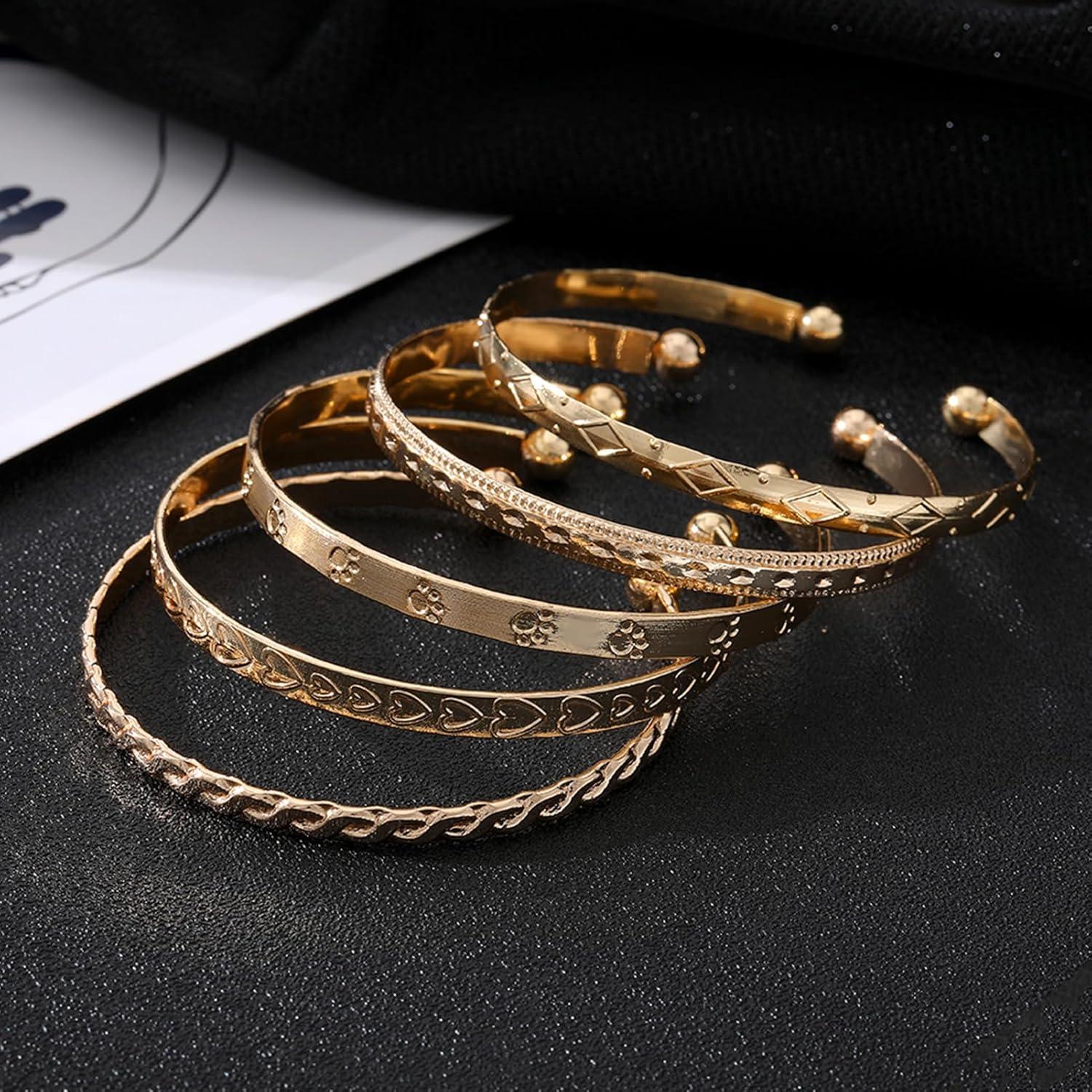 image17IF Gold Bangle Bracelet For Women 14k Plated Multi Layer Cuff Bracelets Set Trendy Boho Textured Indian Punk Chunky Cable Smooth Bangles Elegance Stack Minimalist Jewelry GiftFoot