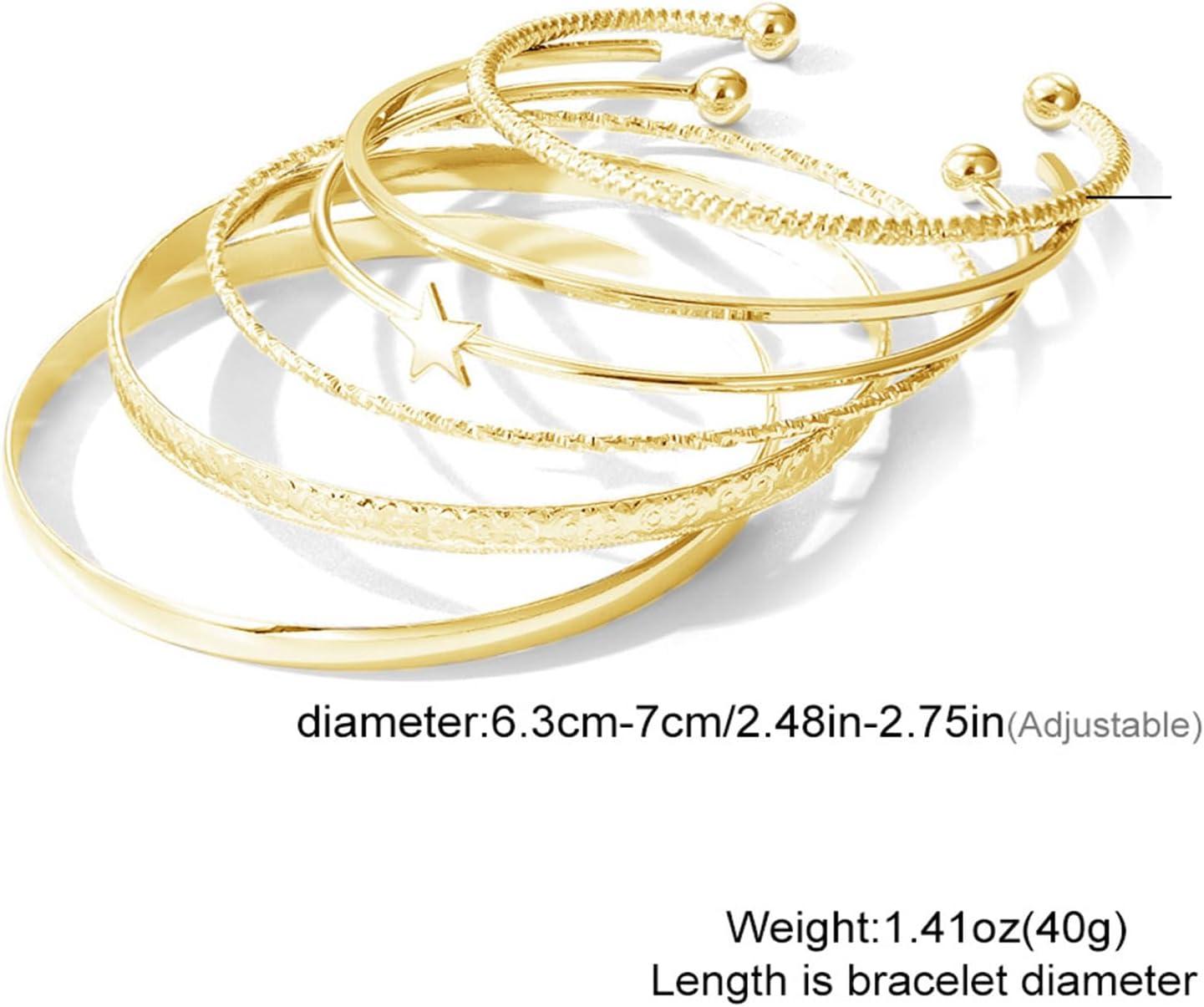 image17IF Gold Bangle Bracelet For Women 14k Plated Multi Layer Cuff Bracelets Set Trendy Boho Textured Indian Punk Chunky Cable Smooth Bangles Elegance Stack Minimalist Jewelry GiftStar