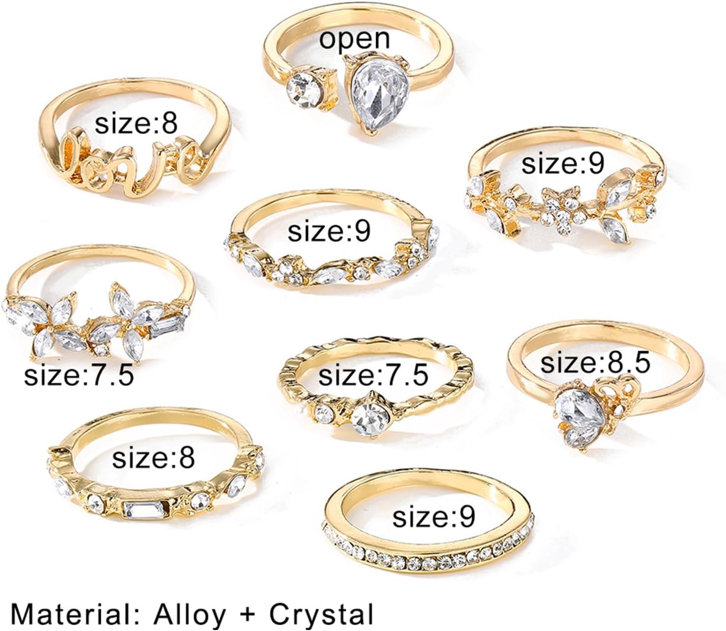 image17IF Gold Boho Sparkle Knuckle Rings Set For Women Vintage Fashion Aesthetic Trendy Joint Snake Ring Pack Retro Pink Rhinestone Assorted Moon Star Crystal Love Leaf Diamond Pearl Jewelry9 Love