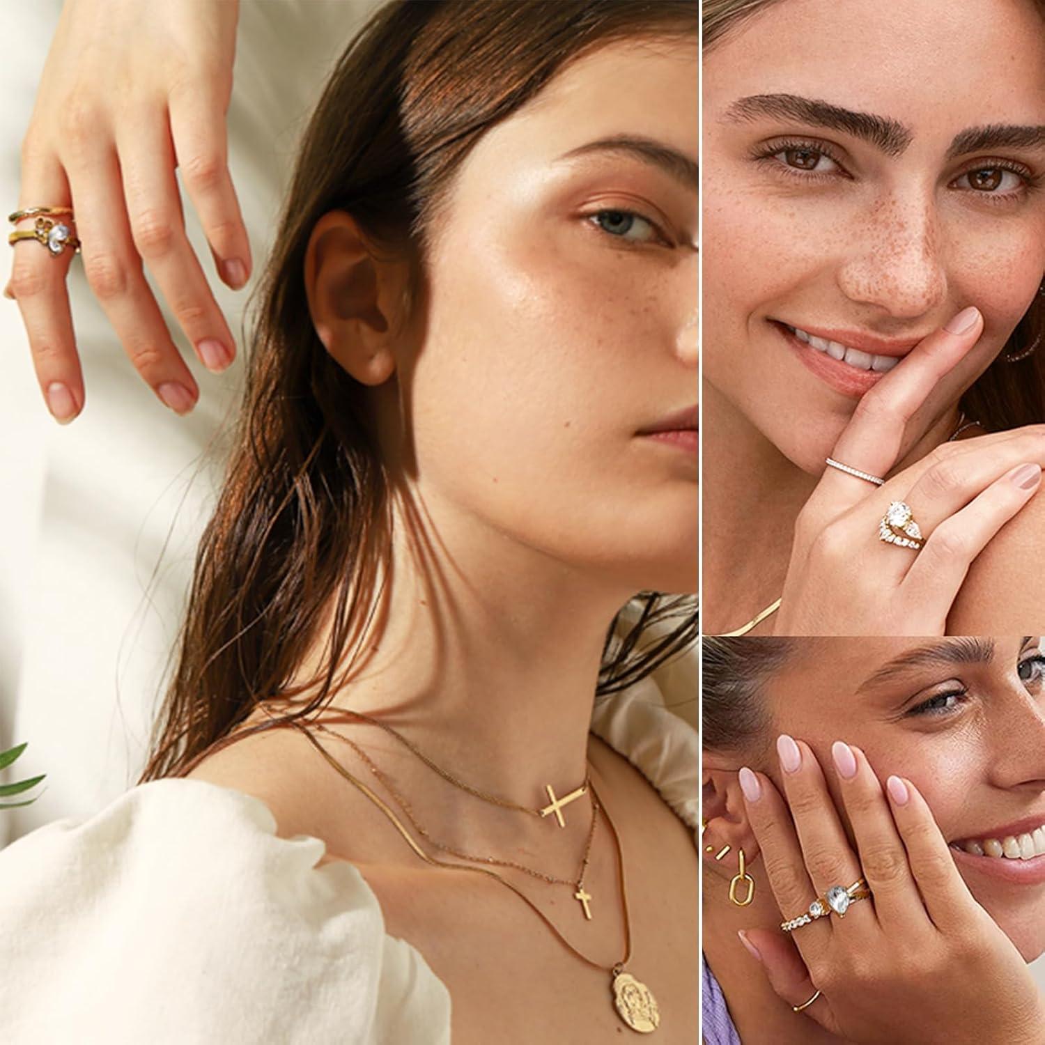 image17IF Gold Boho Sparkle Knuckle Rings Set For Women Vintage Fashion Aesthetic Trendy Joint Snake Ring Pack Retro Pink Rhinestone Assorted Moon Star Crystal Love Leaf Diamond Pearl Jewelry9 Love