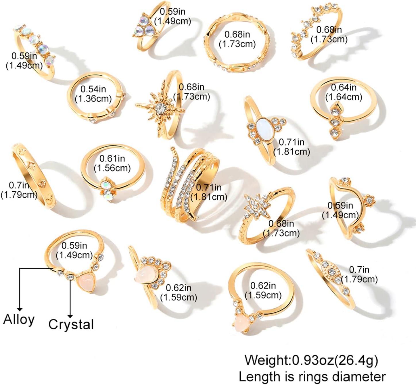 image17IF Gold Boho Sparkle Knuckle Rings Set For Women Vintage Fashion Aesthetic Trendy Joint Snake Ring Pack Retro Pink Rhinestone Assorted Moon Star Crystal Love Leaf Diamond Pearl Jewelry27 Moon