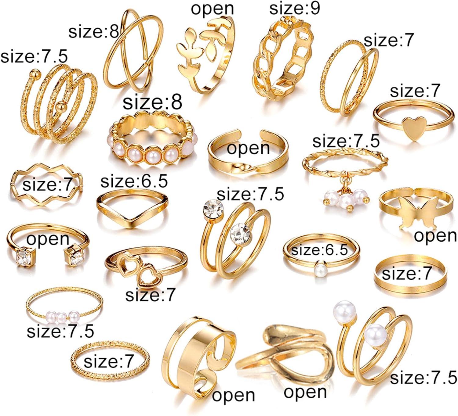 image17IF Gold Vintage Knuckle Ring Set for Women Boho Crystal Finger Aesthetic Pearl Sparkle Butterfly Chunky Stackable Midi Ring Pack22P BigPearl