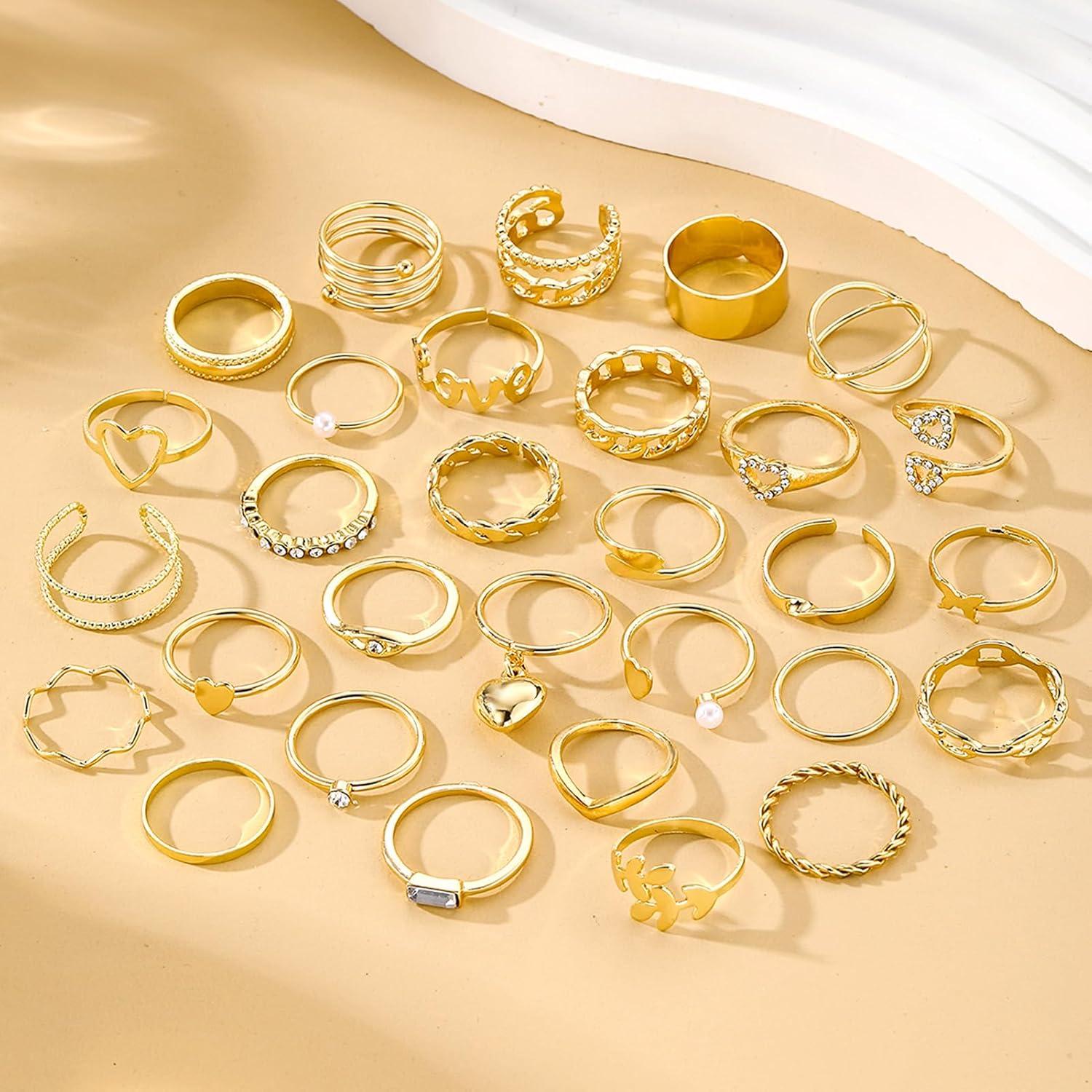 image17IF Gold Vintage Knuckle Ring Set for Women Boho Crystal Finger Aesthetic Pearl Sparkle Butterfly Chunky Stackable Midi Ring Pack30P BigHeart
