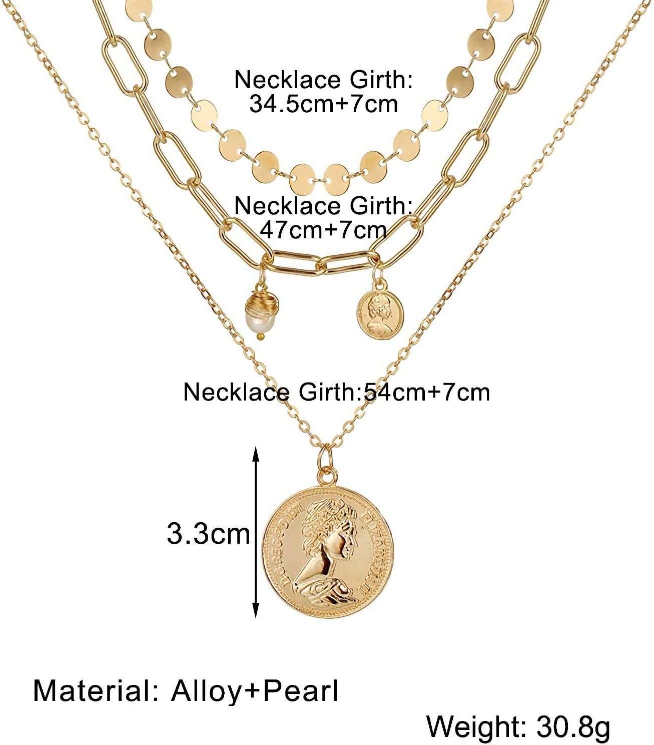 image17IF Layered Necklace Punk Chunky Gold Long Chain Pearl Necklace Angel Choker Pendant Necklace Butterfly Necklace for Women Man W3Mary
