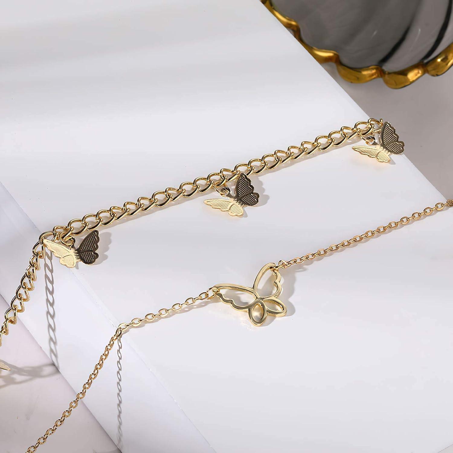 image17IF Multilayered Necklace Punk Chunky Gold Long Chain Lock Necklace Mary Cross Choker Pendant Butterfly Necklace Delicate Jewelry for Women Girls 326Butter