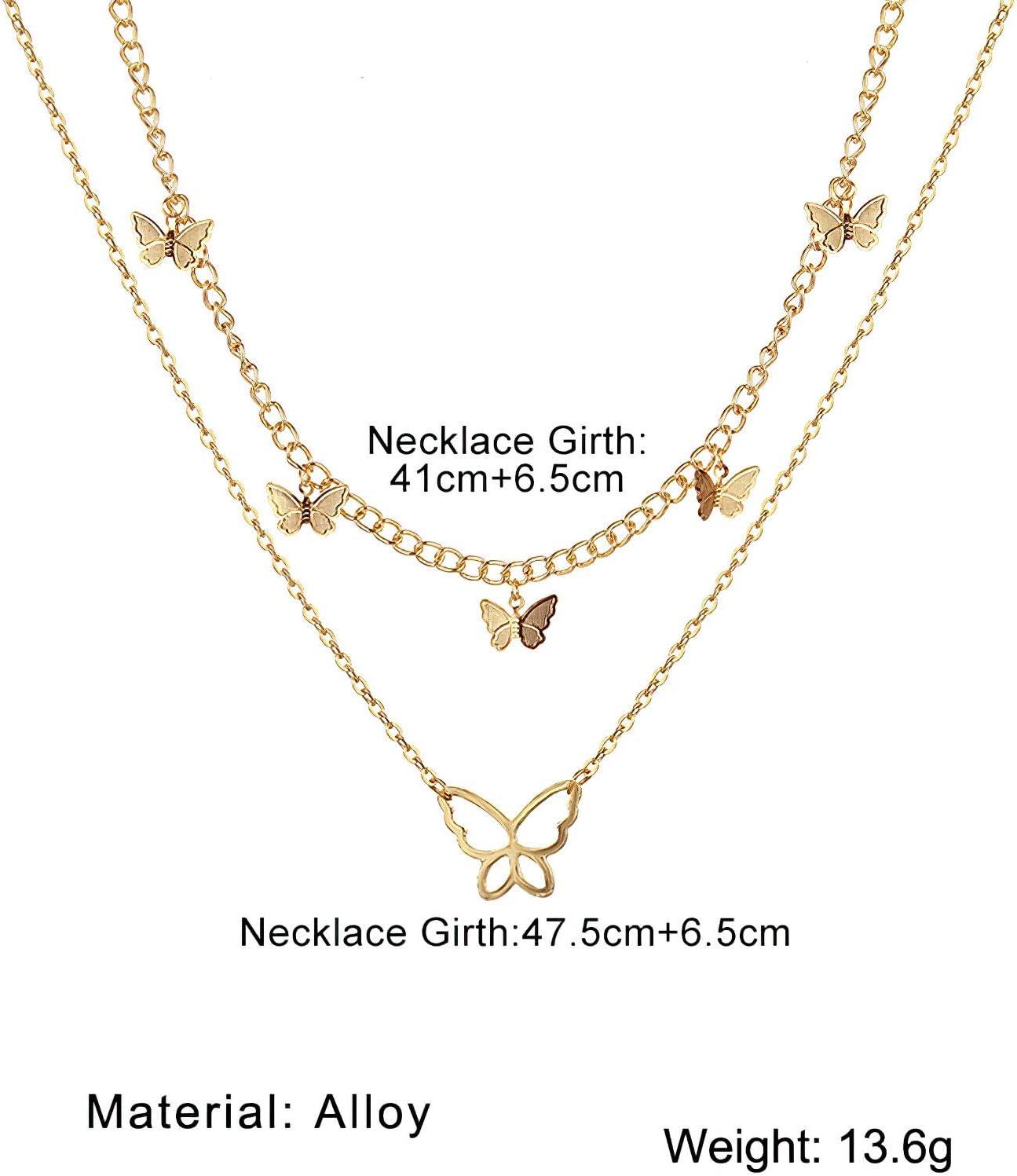 image17IF Multilayered Necklace Punk Chunky Gold Long Chain Lock Necklace Mary Cross Choker Pendant Butterfly Necklace Delicate Jewelry for Women Girls 326Butter